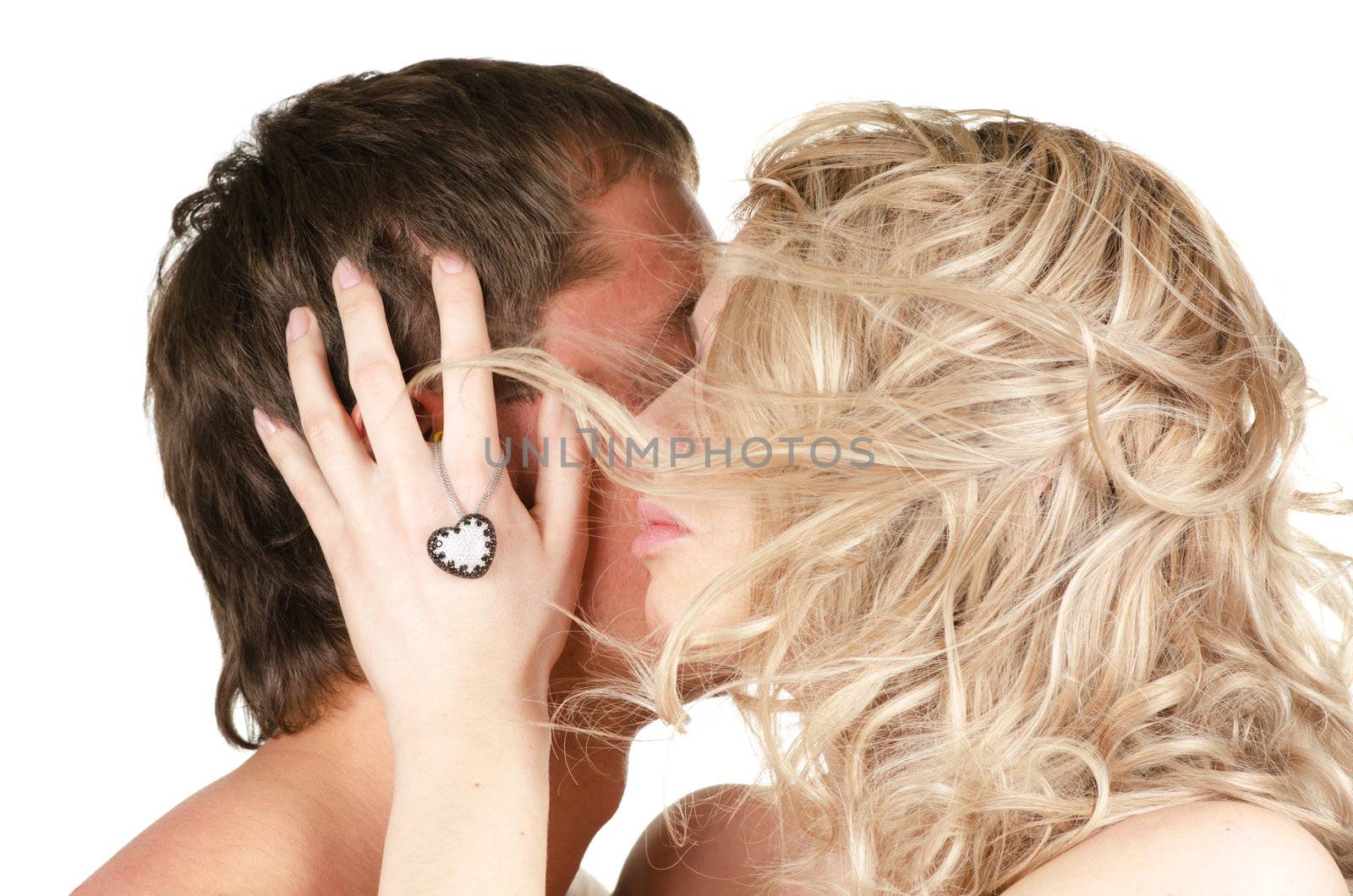 Beauty man and woman - lovers closeup portraits