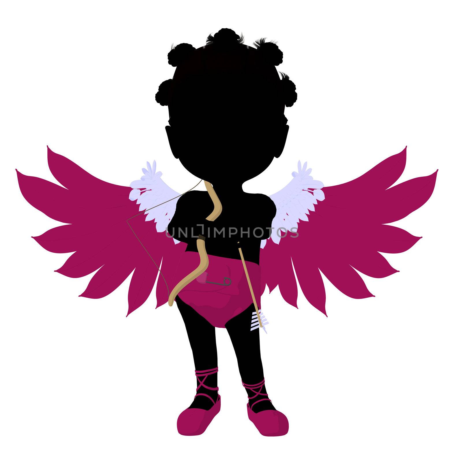 Little african american cupid girl on a white background