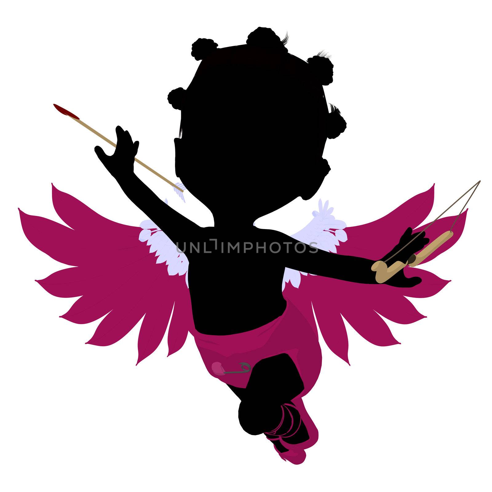 Little African American Cupid Girl Illustration Silhouette by kathygold