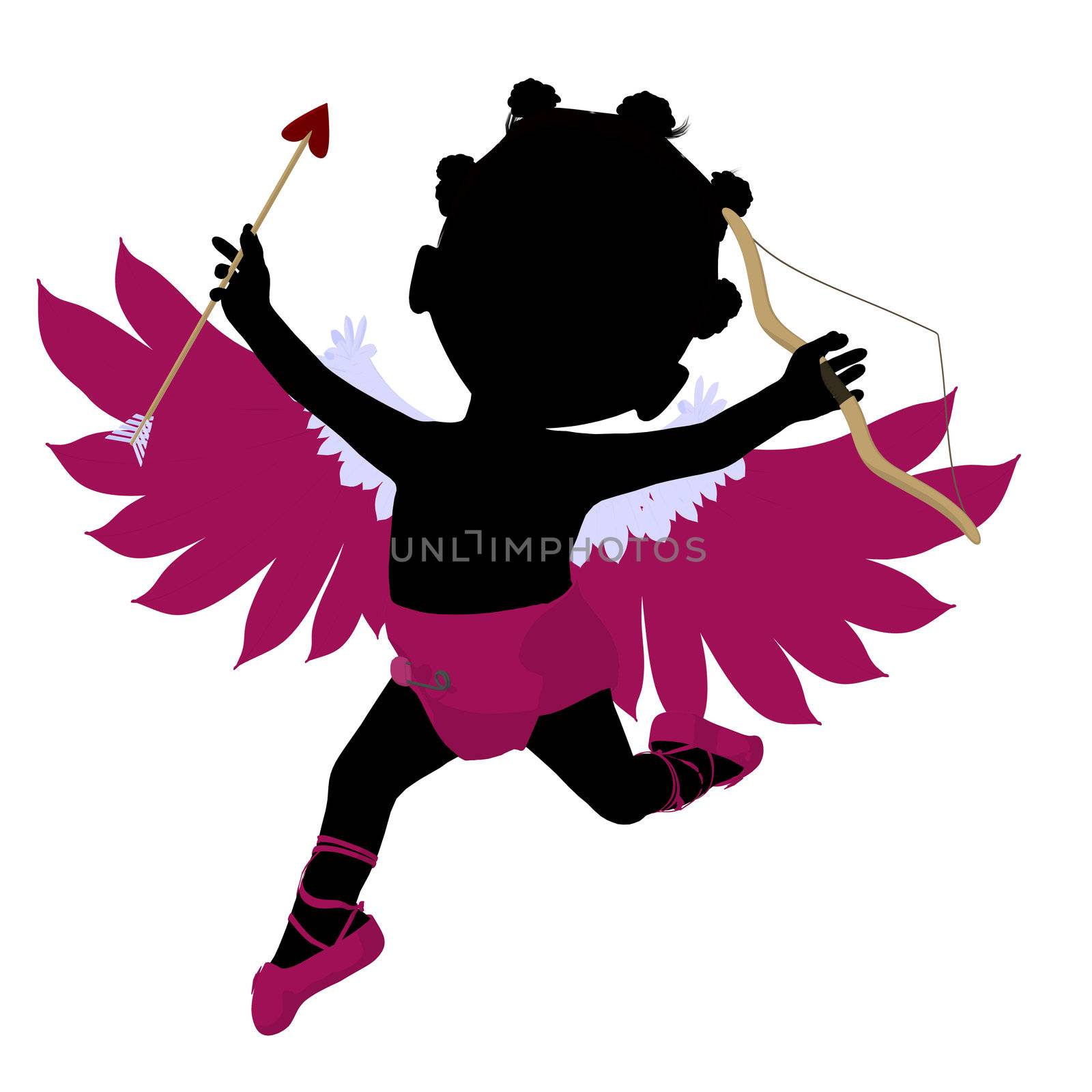 Little African American Cupid Girl Illustration Silhouette by kathygold