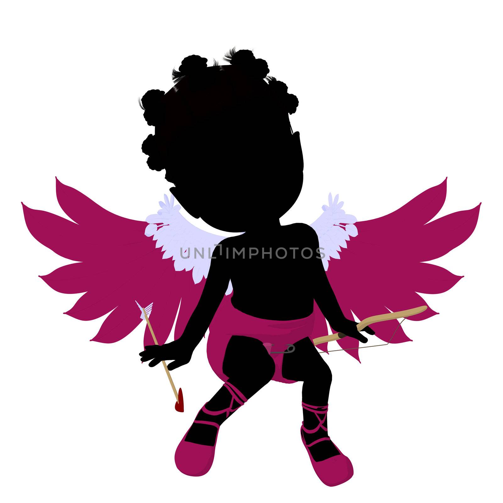 Little African American Cupid Girl Illustration Silhouette by kathygold