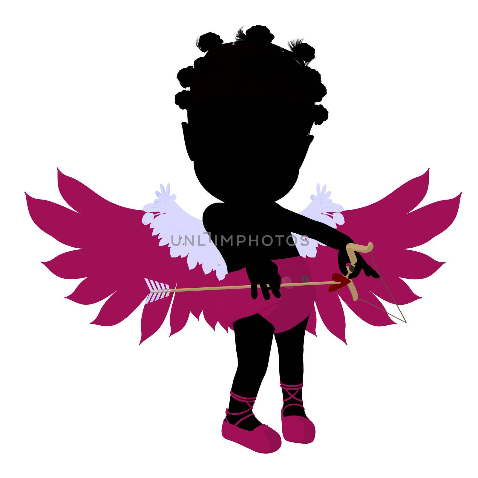 Little African American Cupid Girl Illustration Silhouette by kathygold