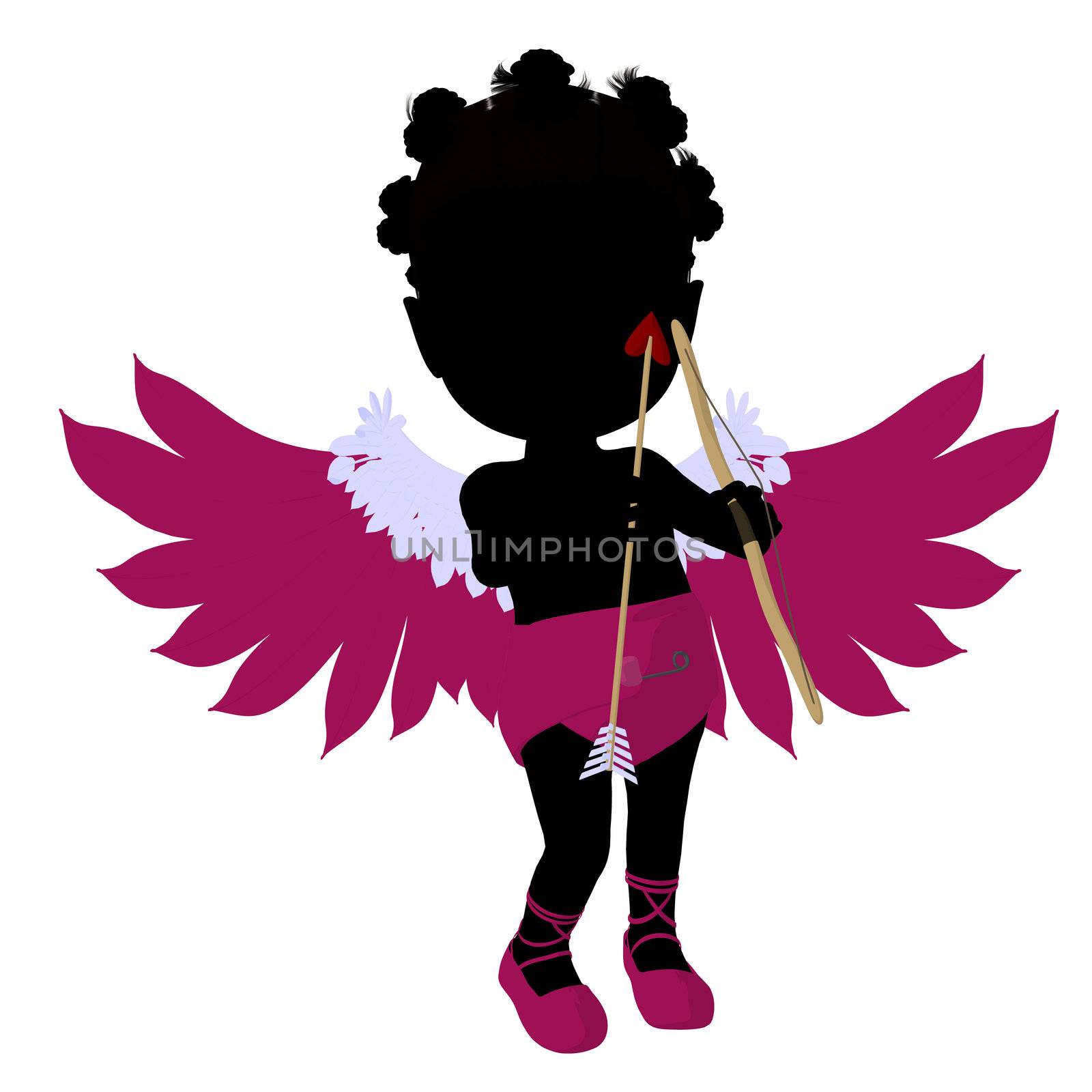 Little African American Cupid Girl Illustration Silhouette by kathygold