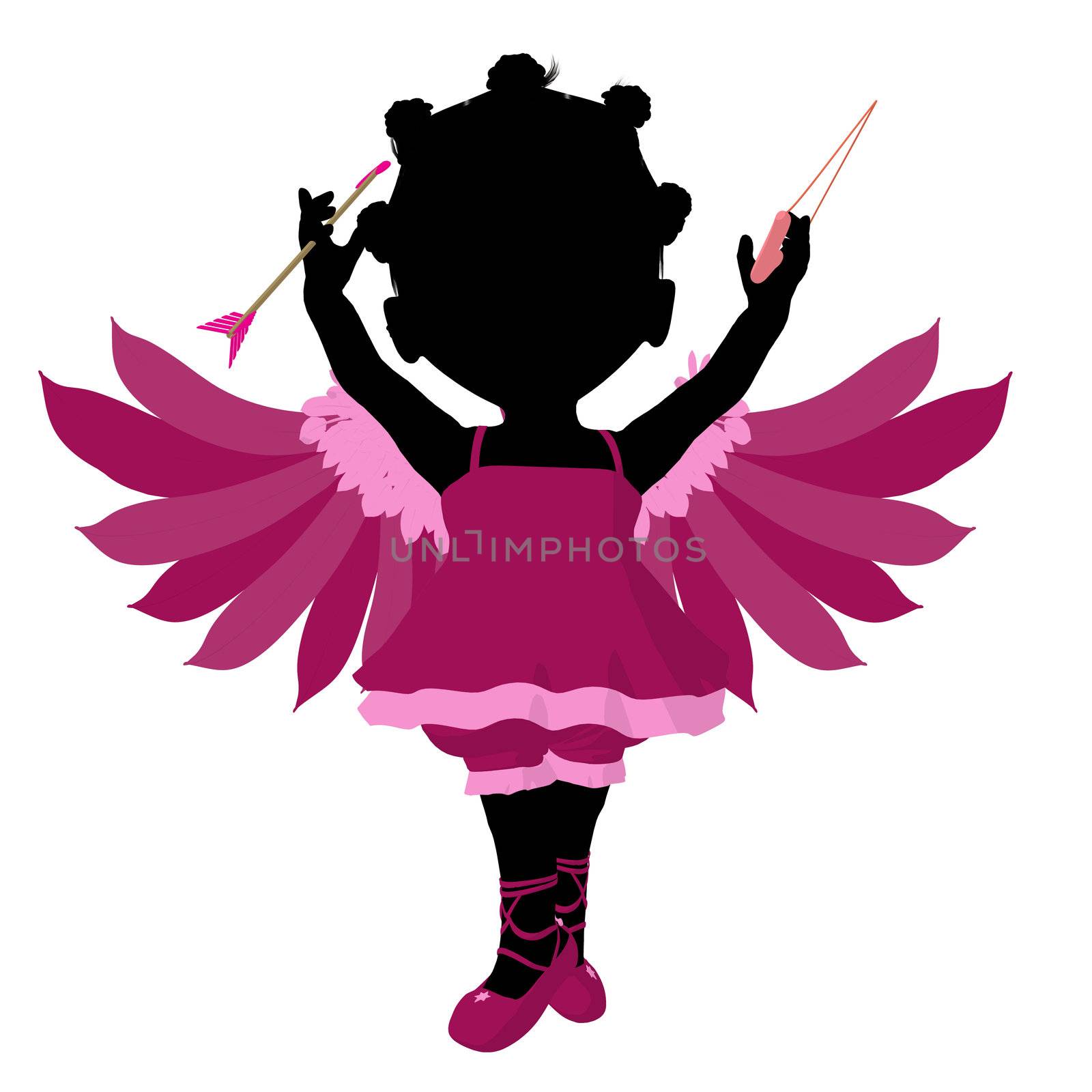 Little African American Cupid Girl Illustration Silhouette by kathygold