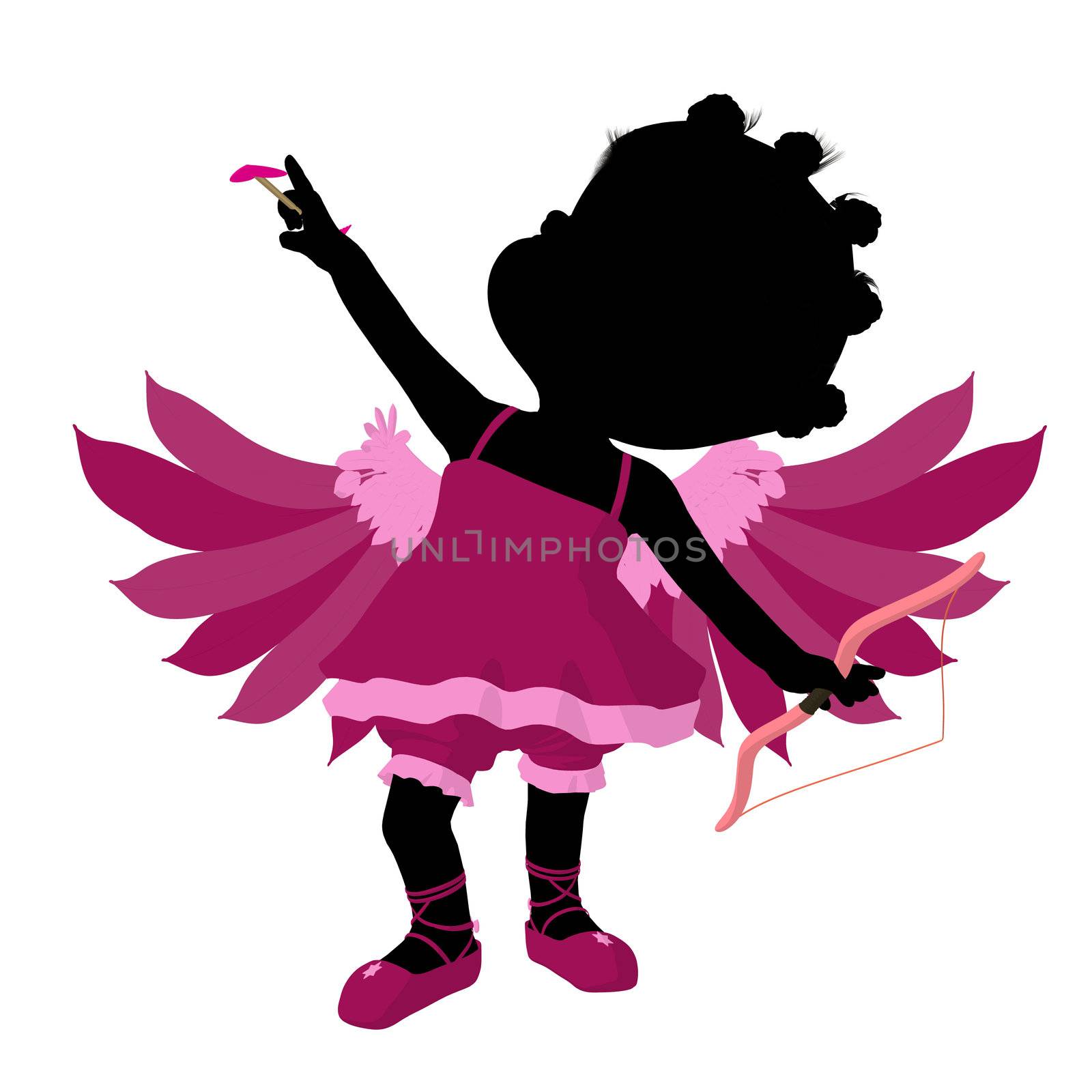 Little African American Cupid Girl Illustration Silhouette by kathygold