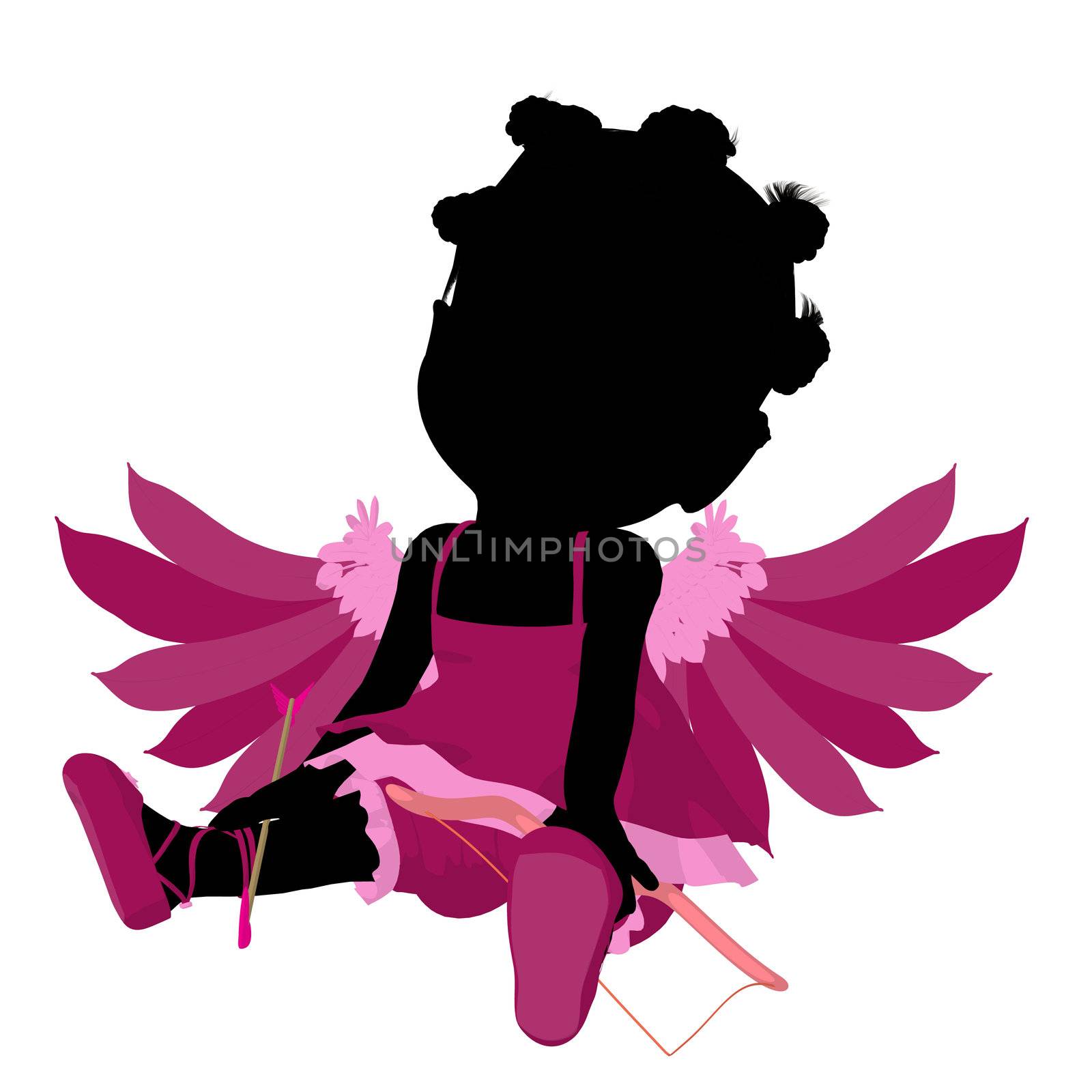 Little African American Cupid Girl Illustration Silhouette by kathygold