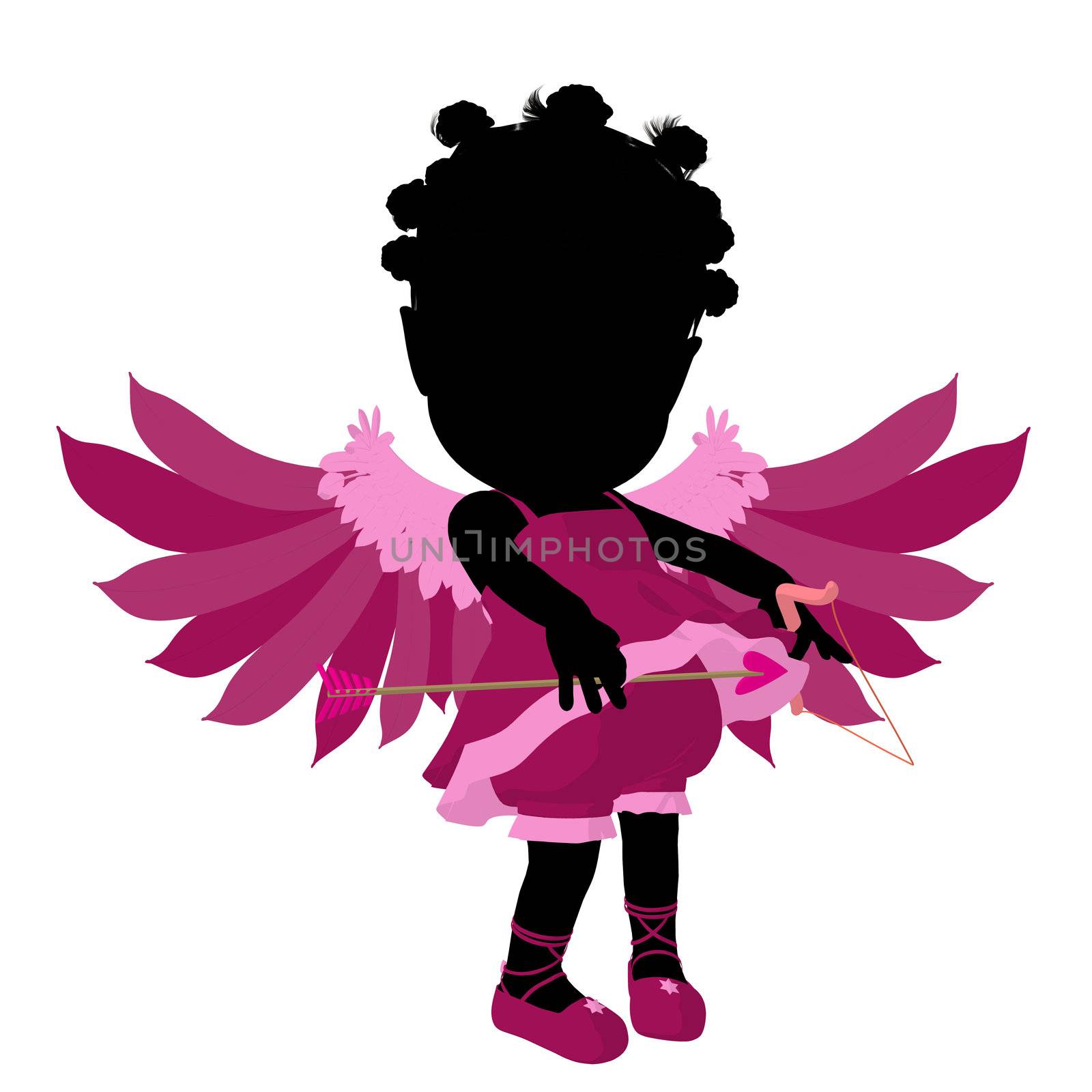 Little african american cupid girl on a white background