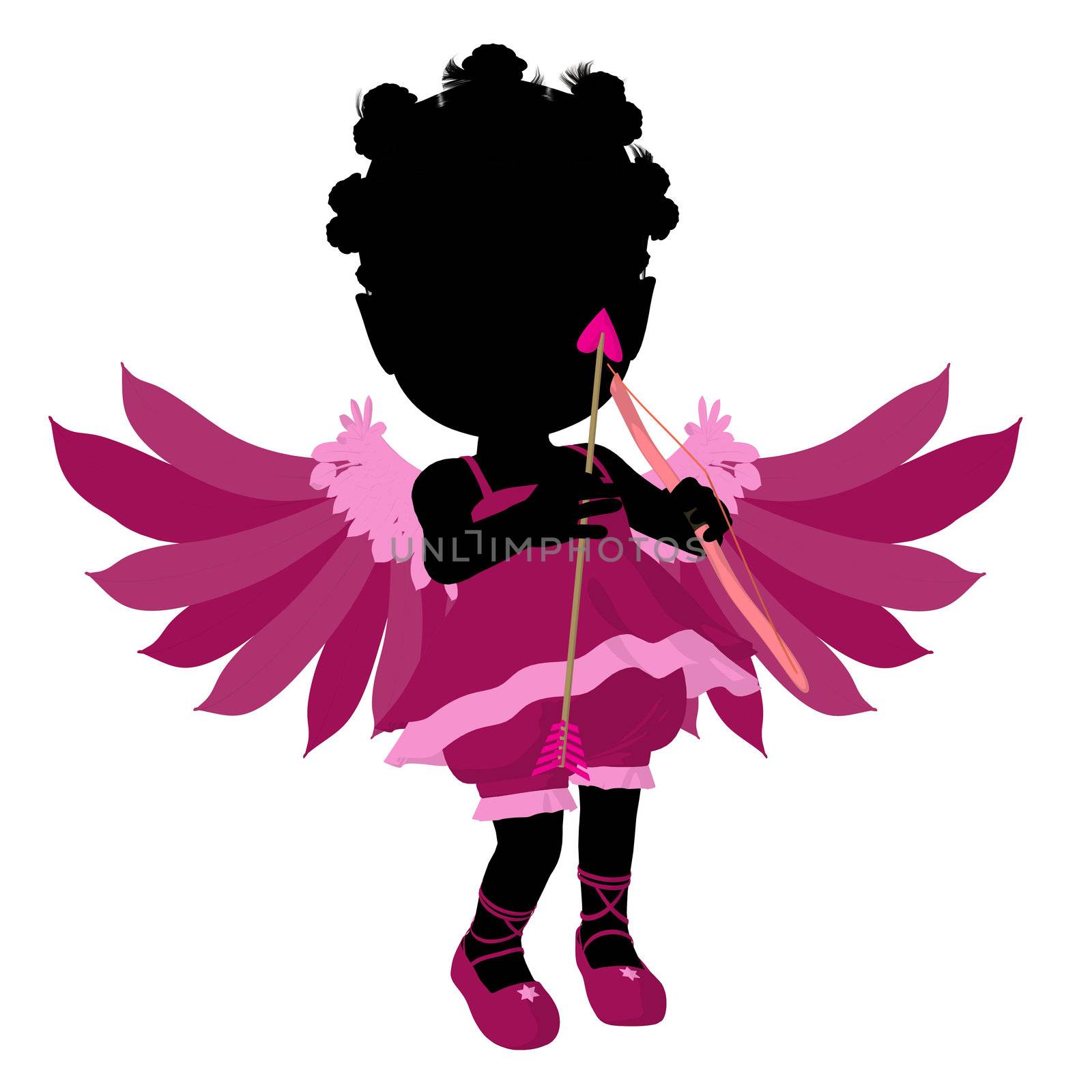 Little African American Cupid Girl Illustration Silhouette by kathygold