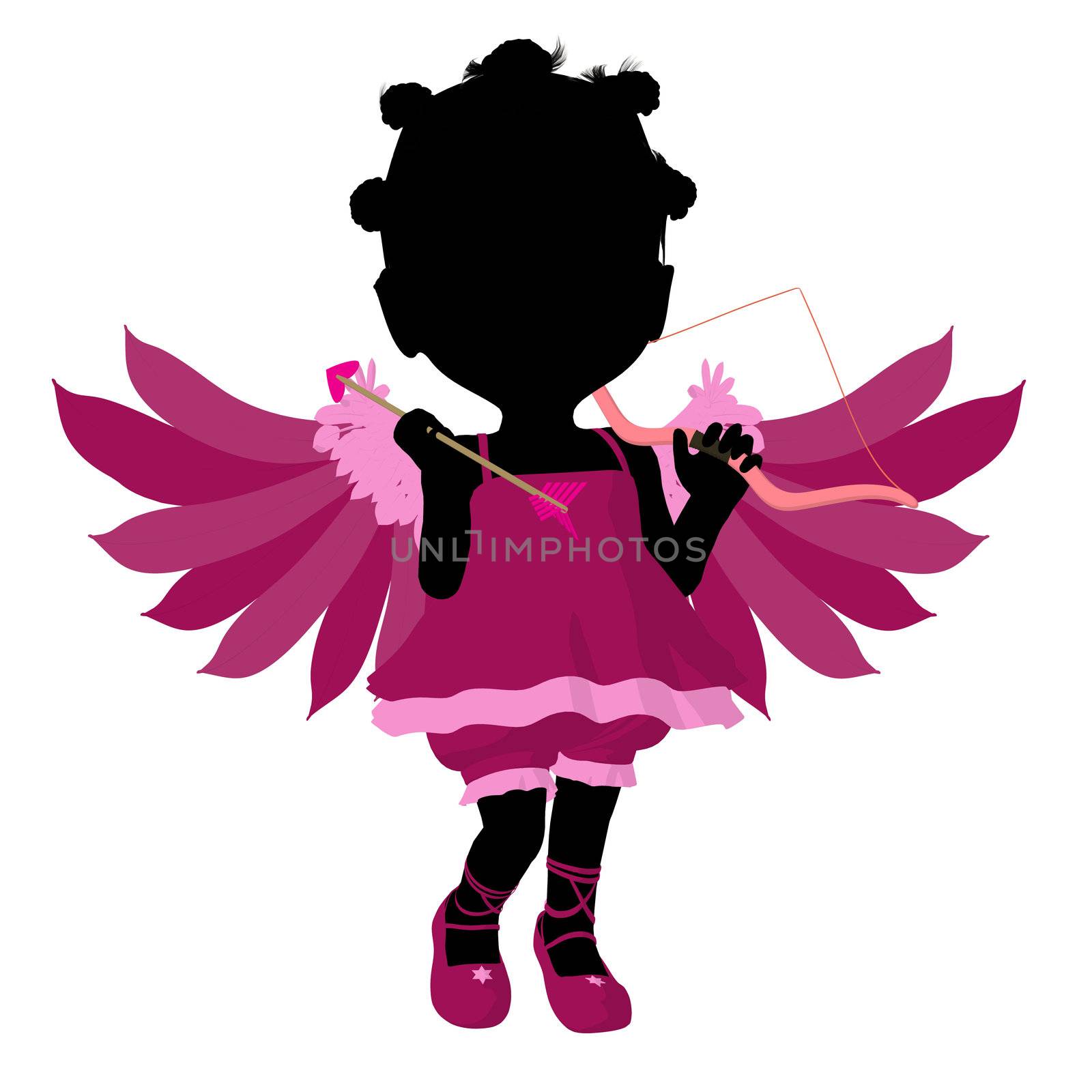 Little African American Cupid Girl Illustration Silhouette by kathygold