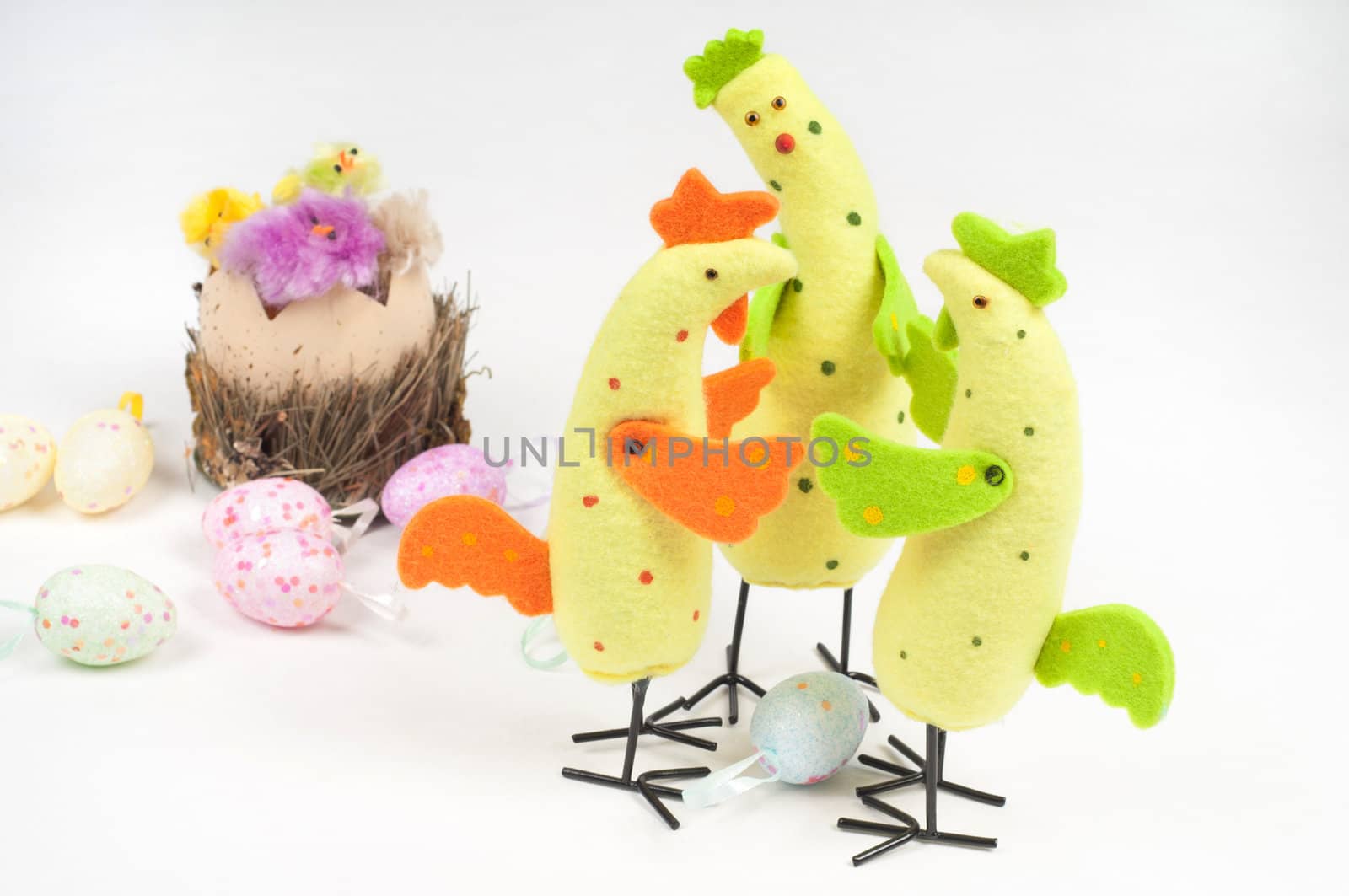 Easter chicken family on the light background