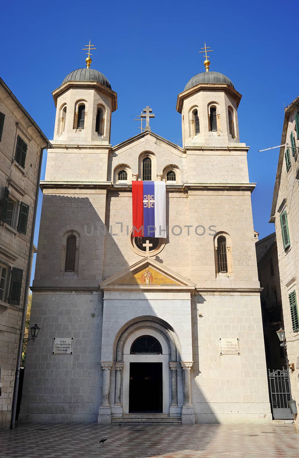 St. Nicholas church on St. Luke square in Kotor old town. Montenegro
