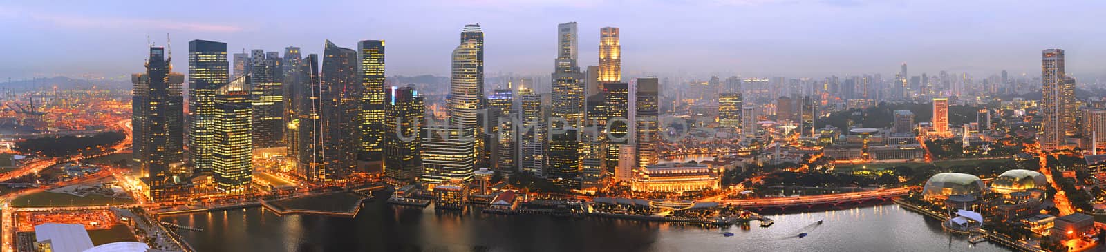 Panorama of Singapore from Marina Bay Sand Resort at beautiful sunset 