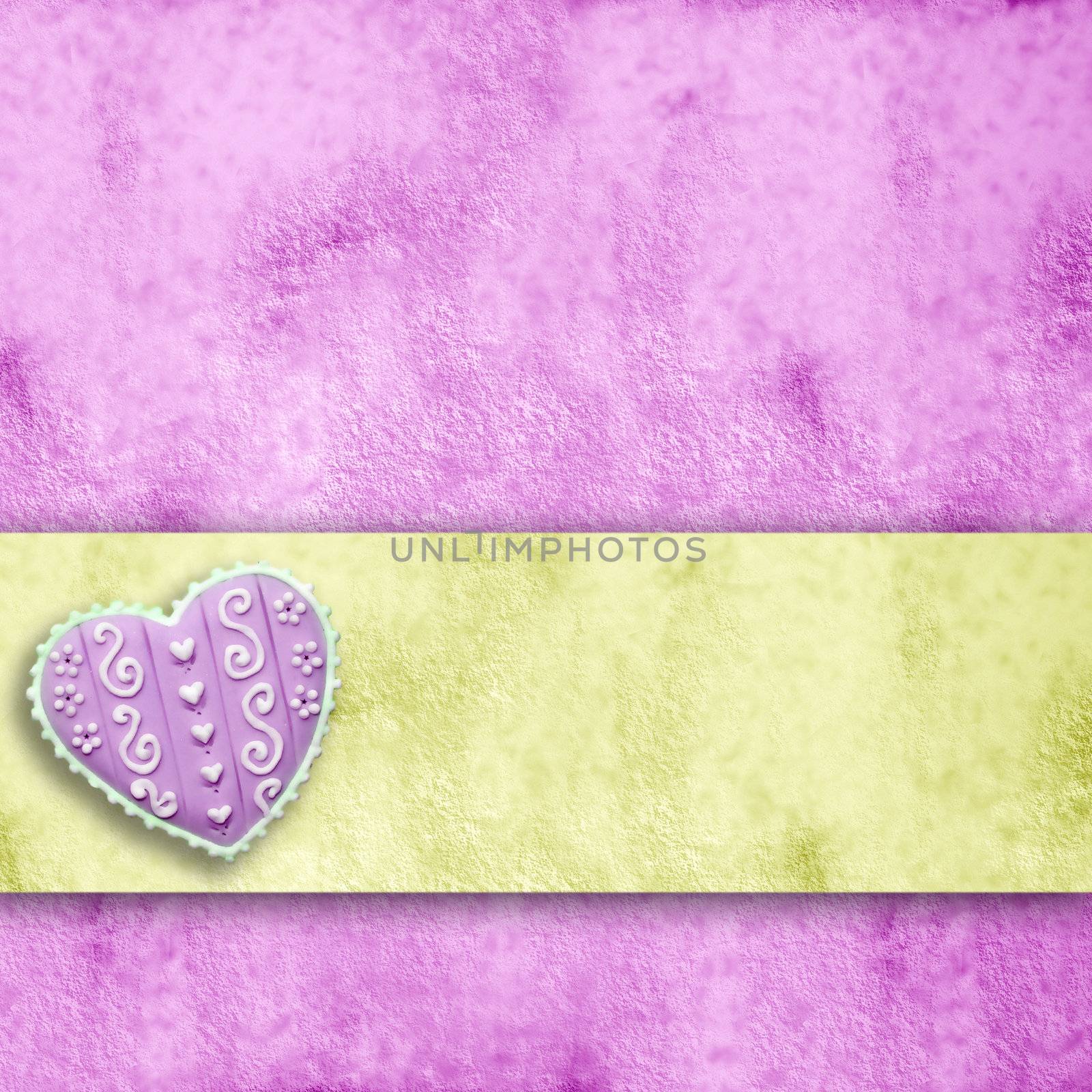 pink and yelow background with heart and ribbon stripe with copy space   