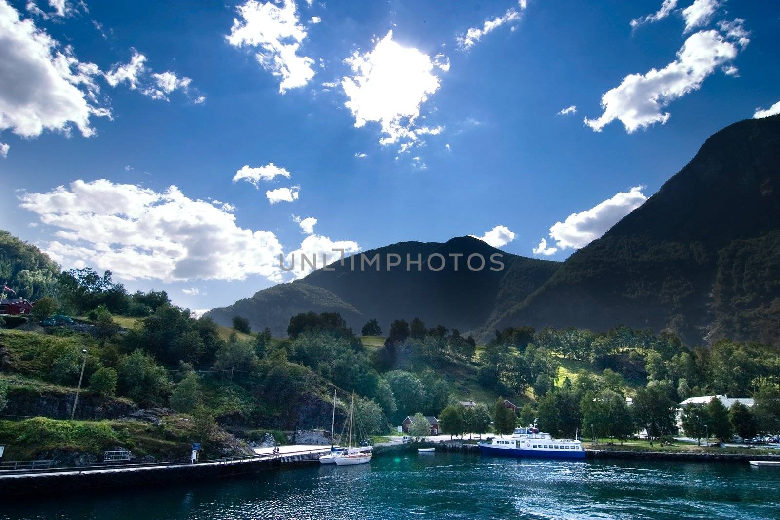 Fjord landscape in the western area of Norway, Aurlandsfjord in Sognefjord.