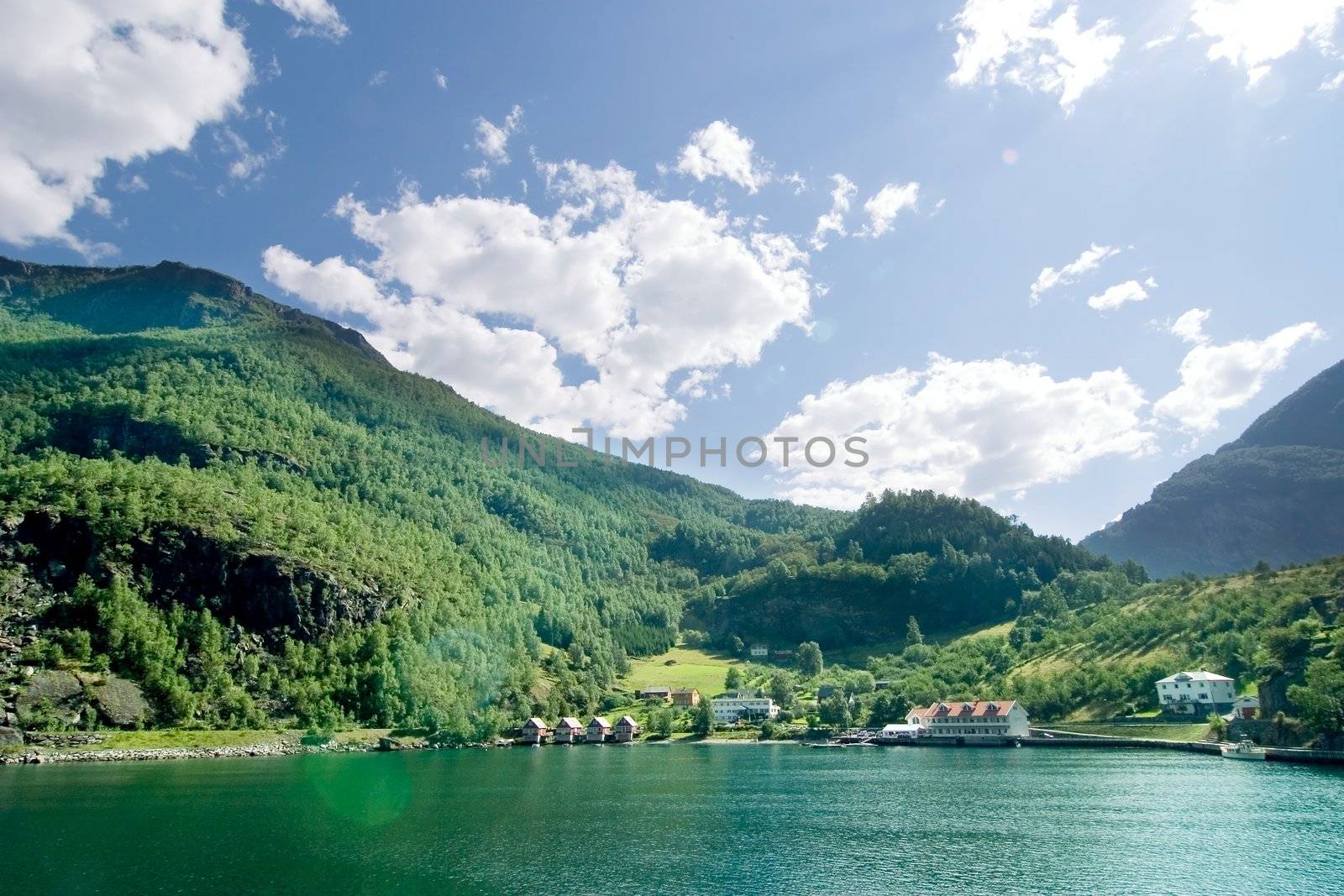 Fjord landscape in the western area of Norway, Aurlandsfjord in Sognefjord.