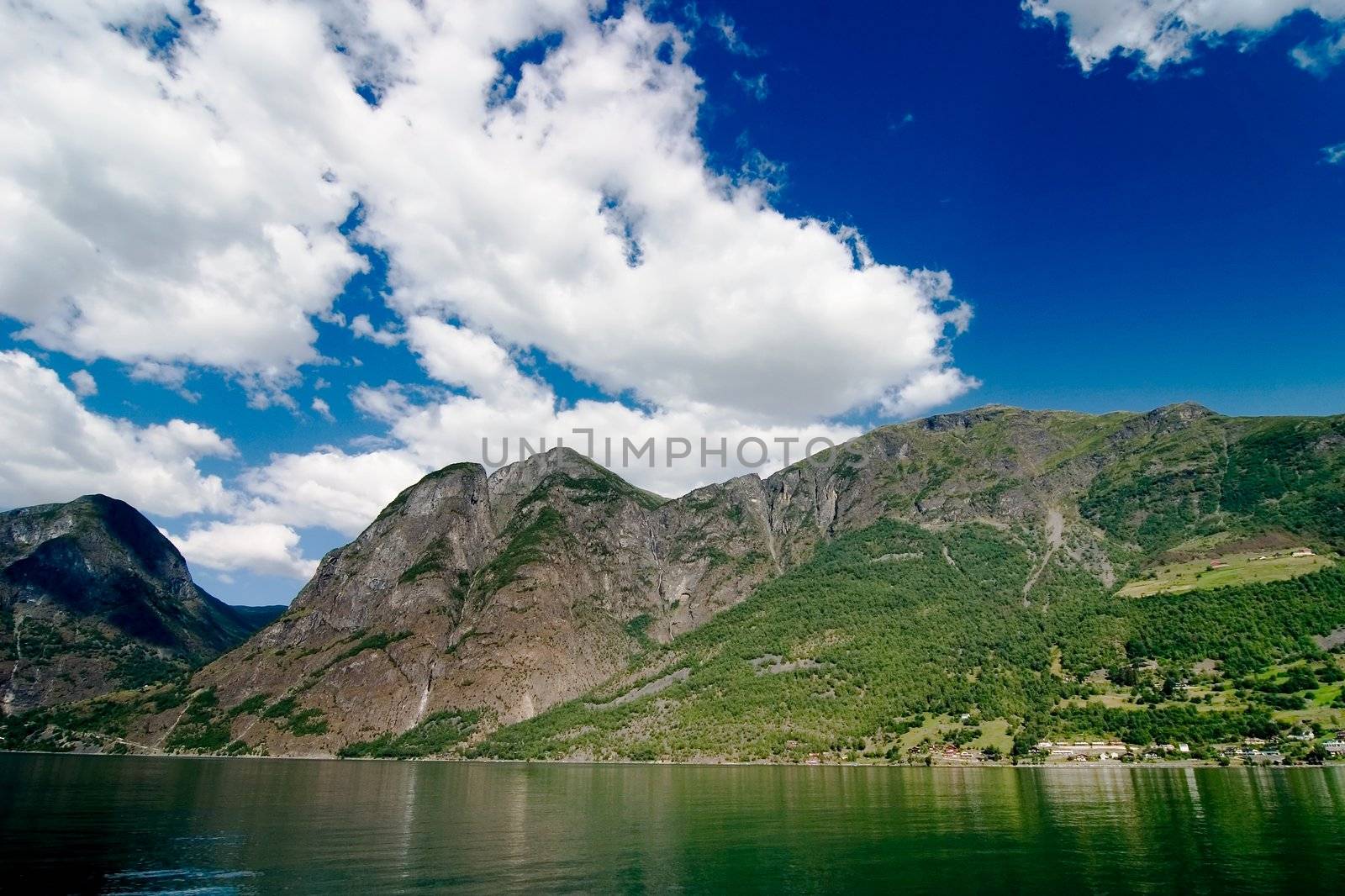 Fjord Scenic from the pass between Aurlandsfjord and naeroyfjord (n�r�yfjord), in Sognefjord, Norway