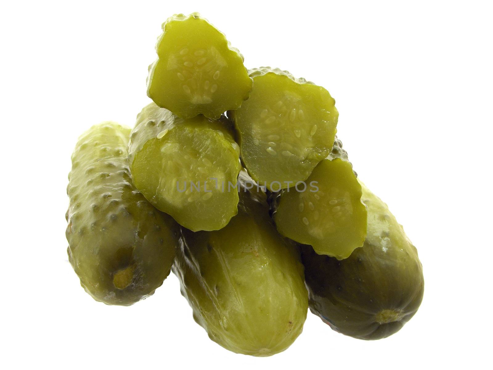 dill pickles on the white background 