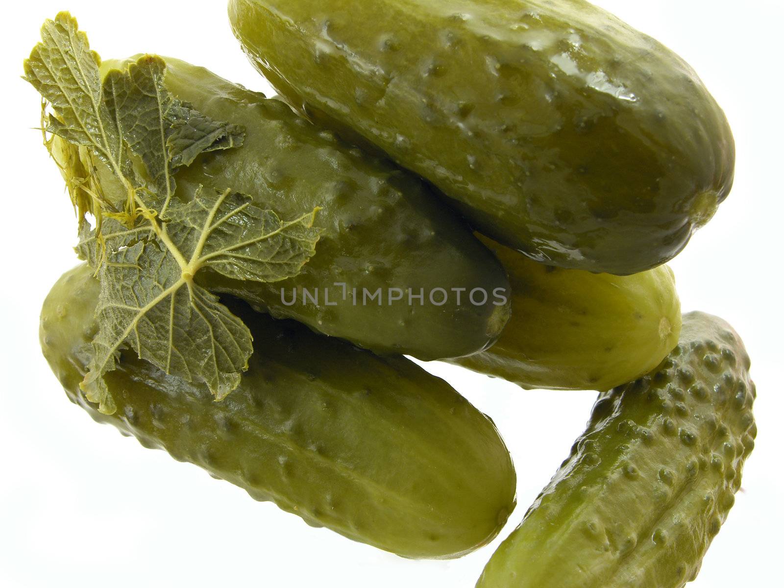 dill pickles on the white background 