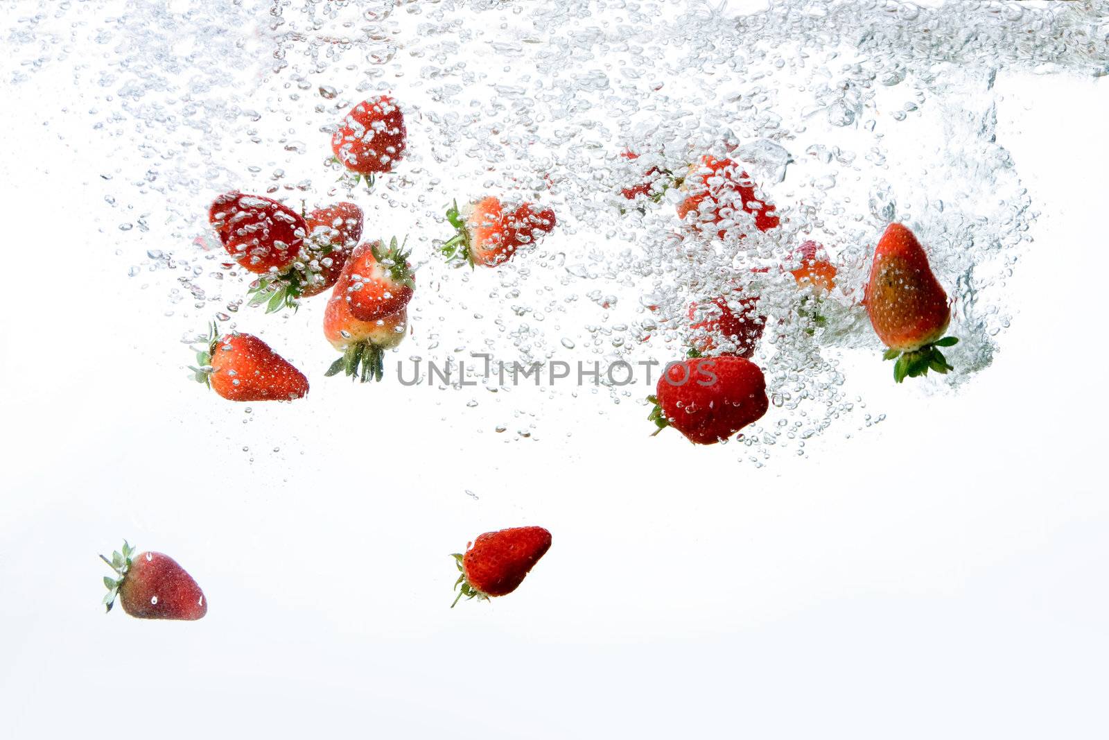 Fresh strawberry bubble background isolated on white