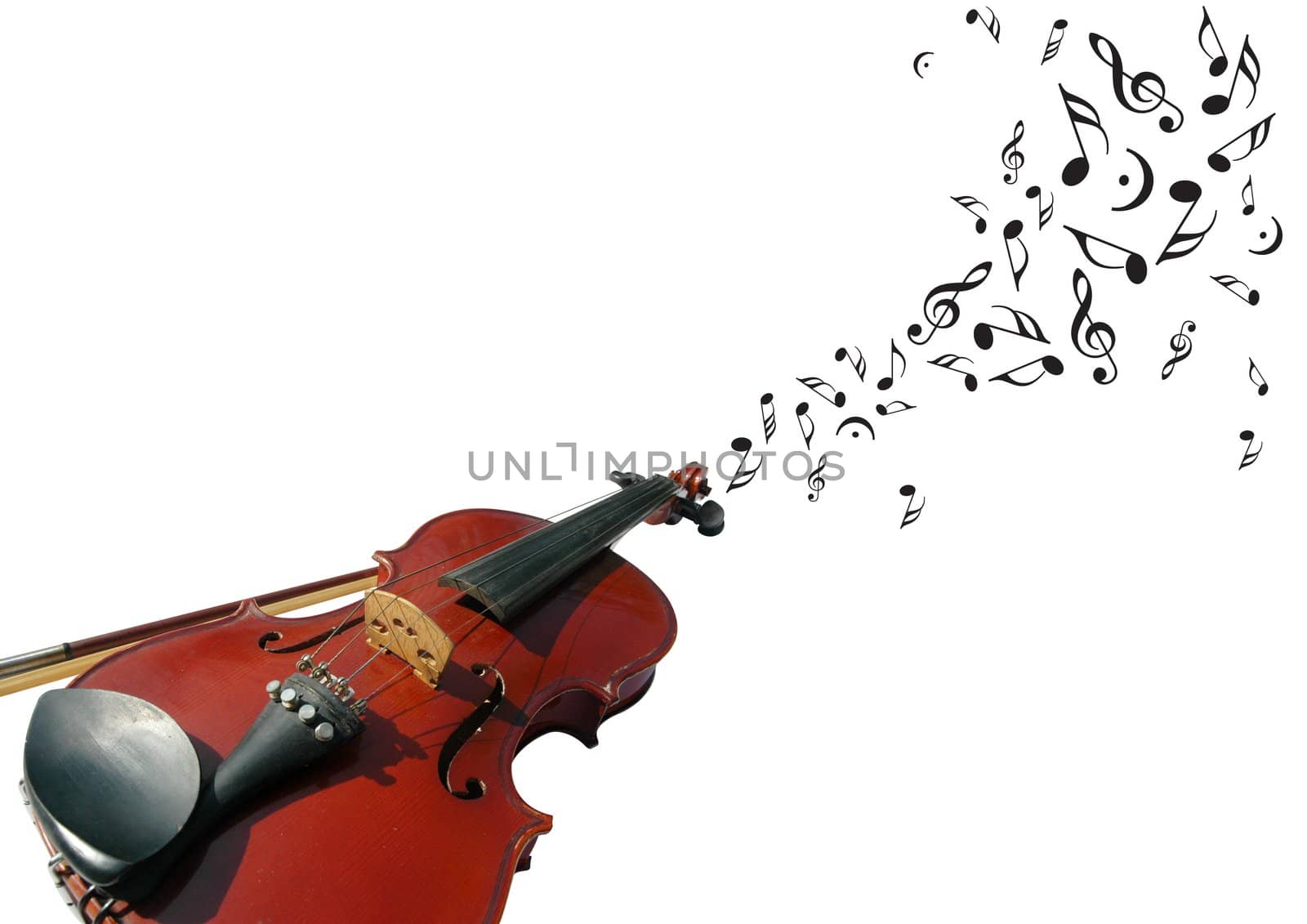 Violin and music notes with clipping path