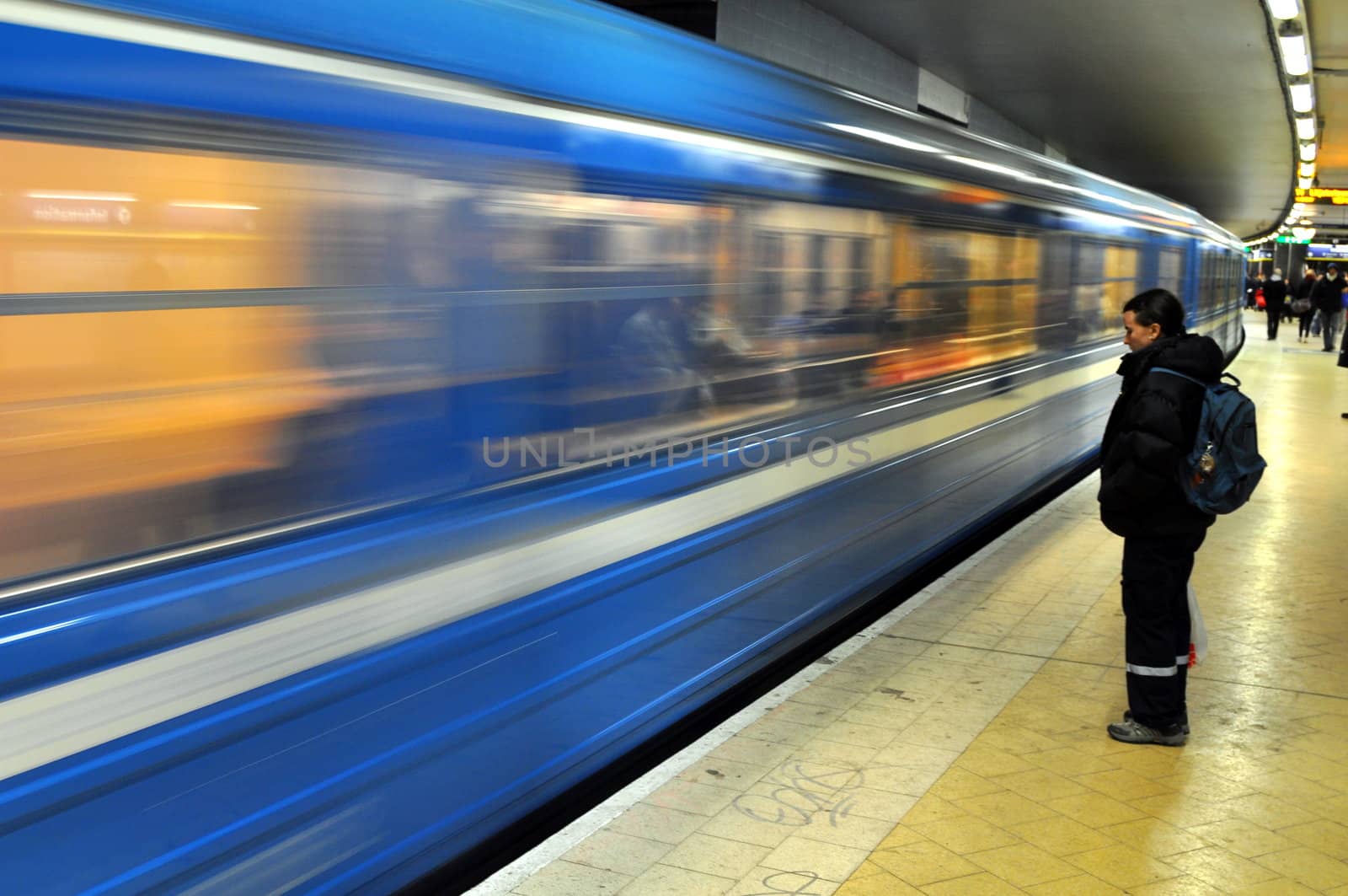 A subwaytrain in motion in Stockholm.