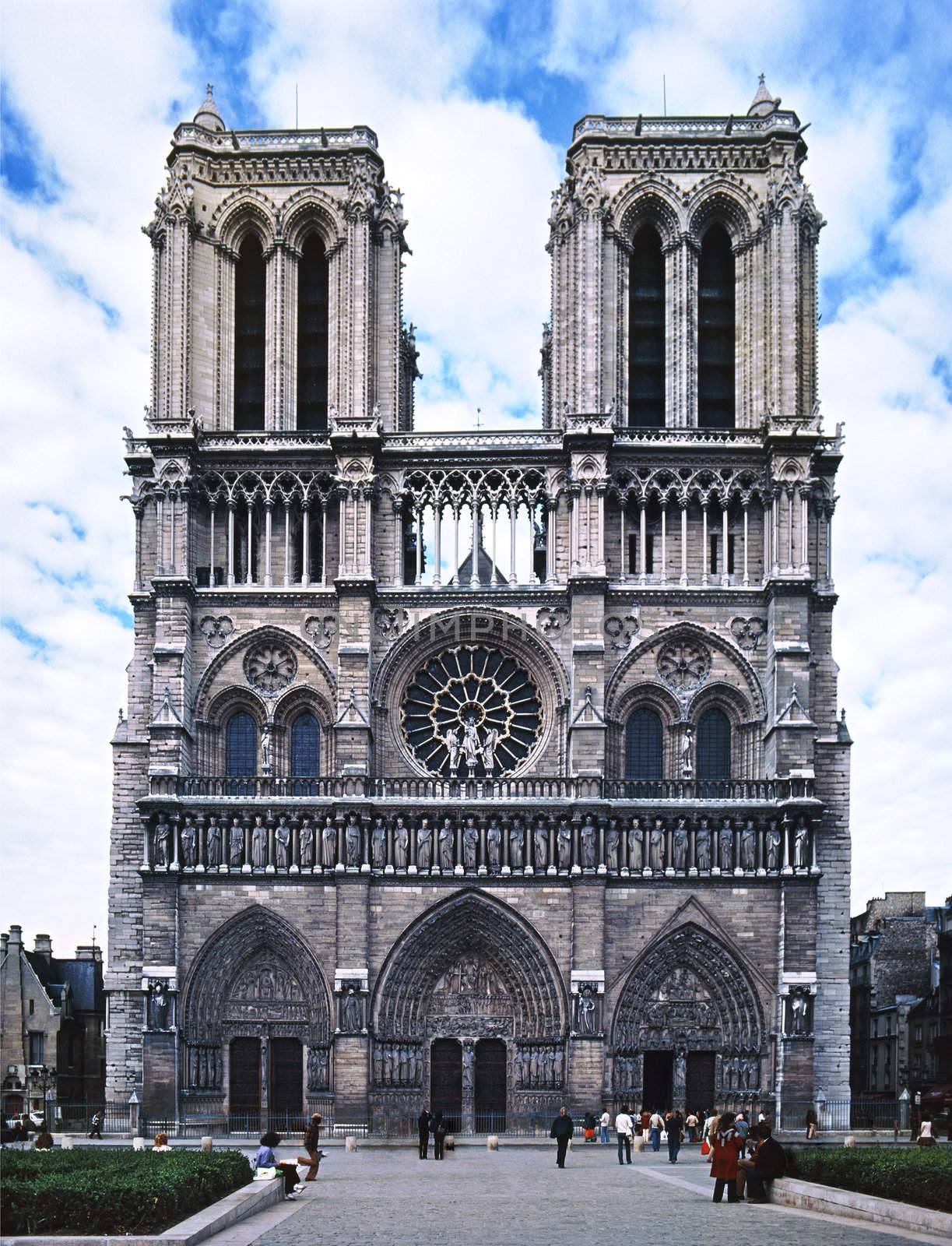 Notre Dame de Paris cathedral photographed before cleaning