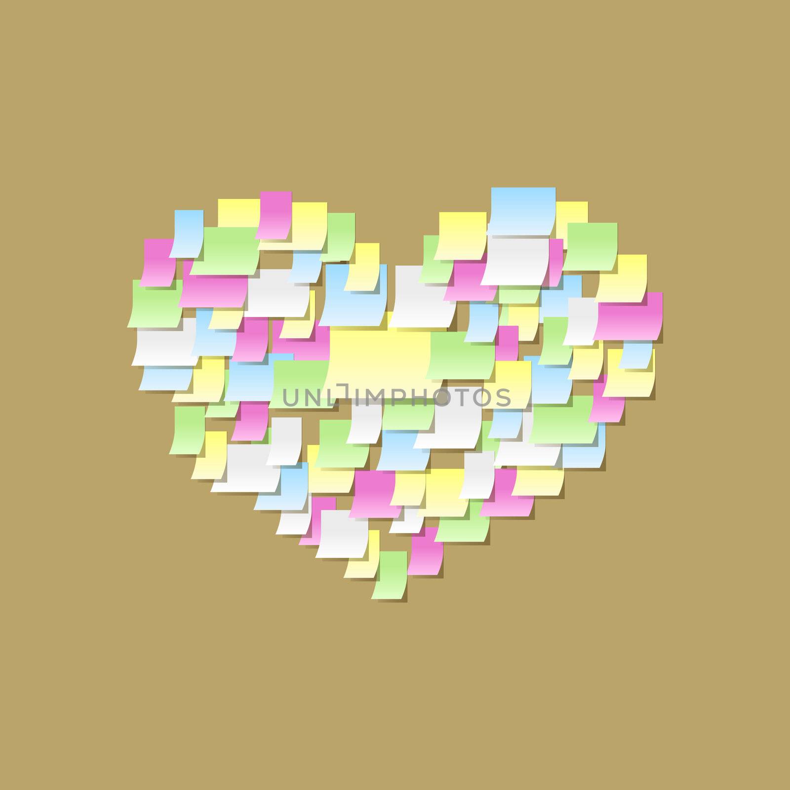 Post it notes heart, office confessions on the corkboard