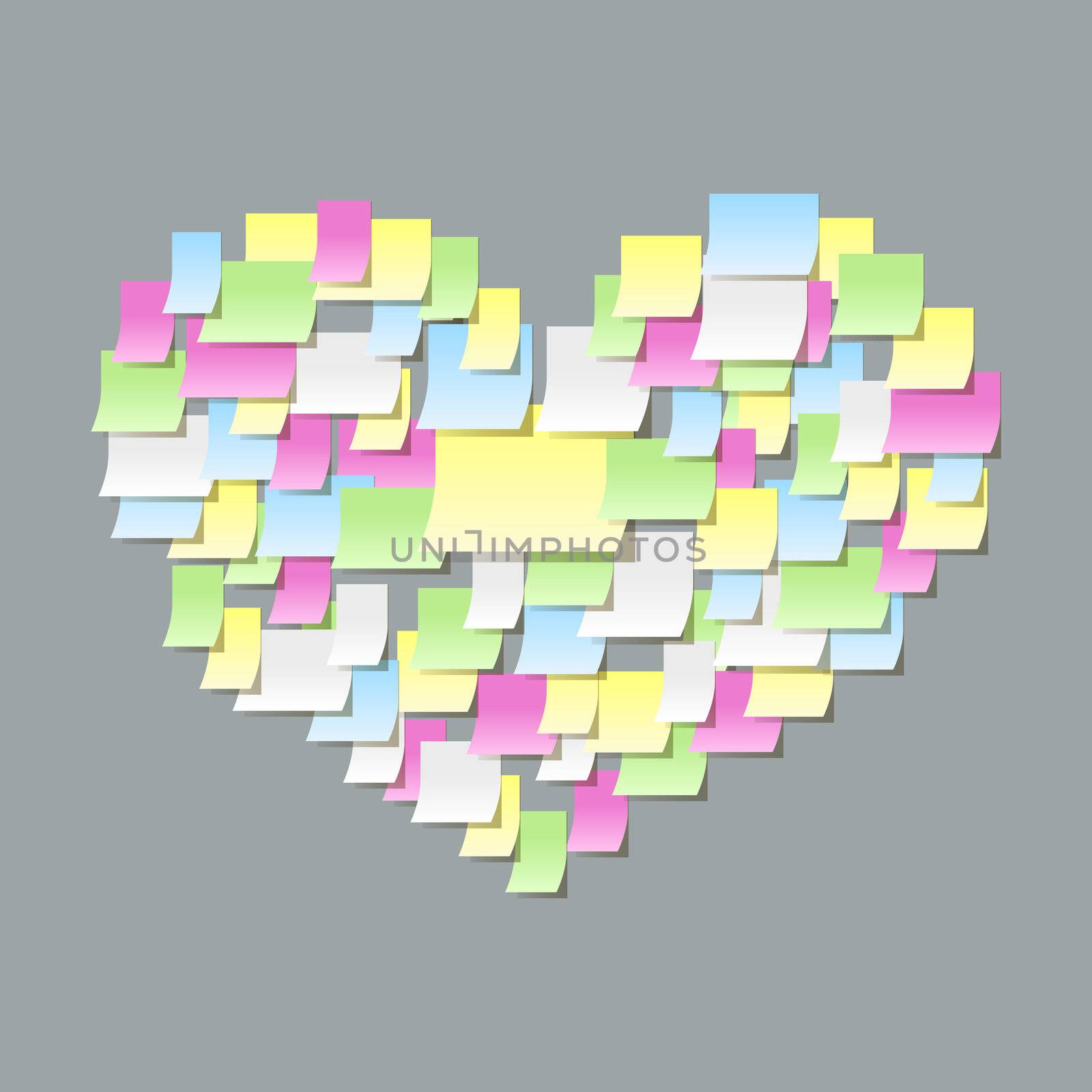 Post it notes heart, office confessions on the corkboard