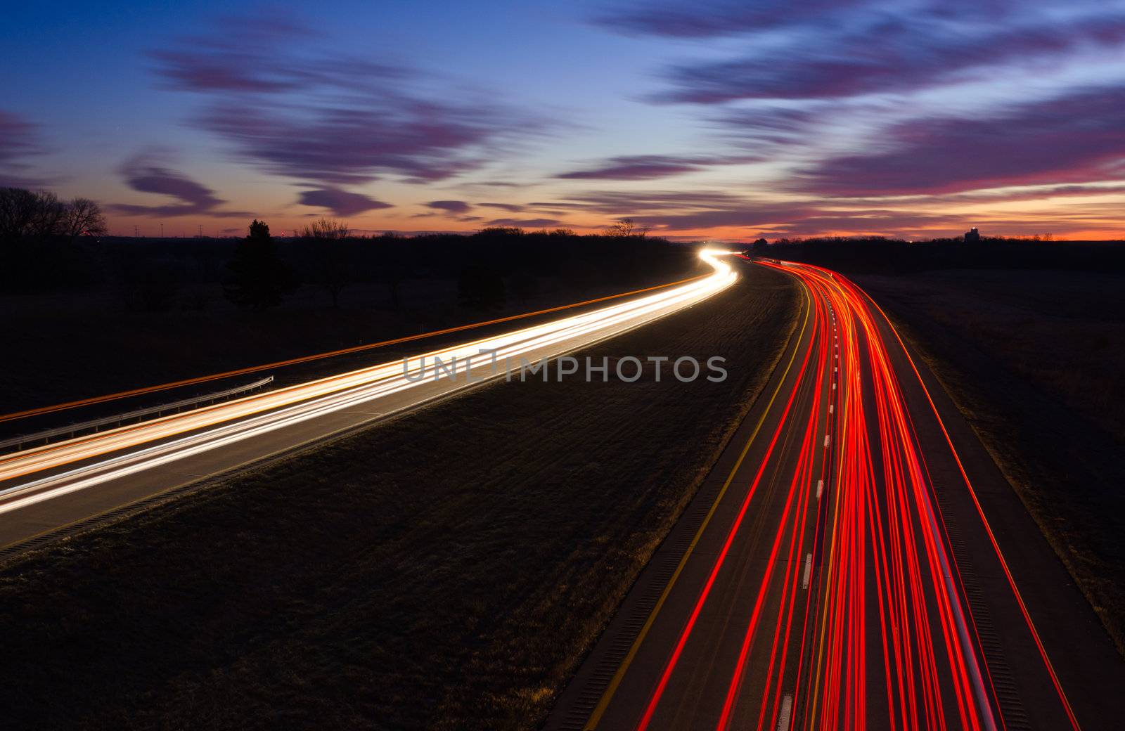 Interstate 80 before sunrise, Nebraska, USA
