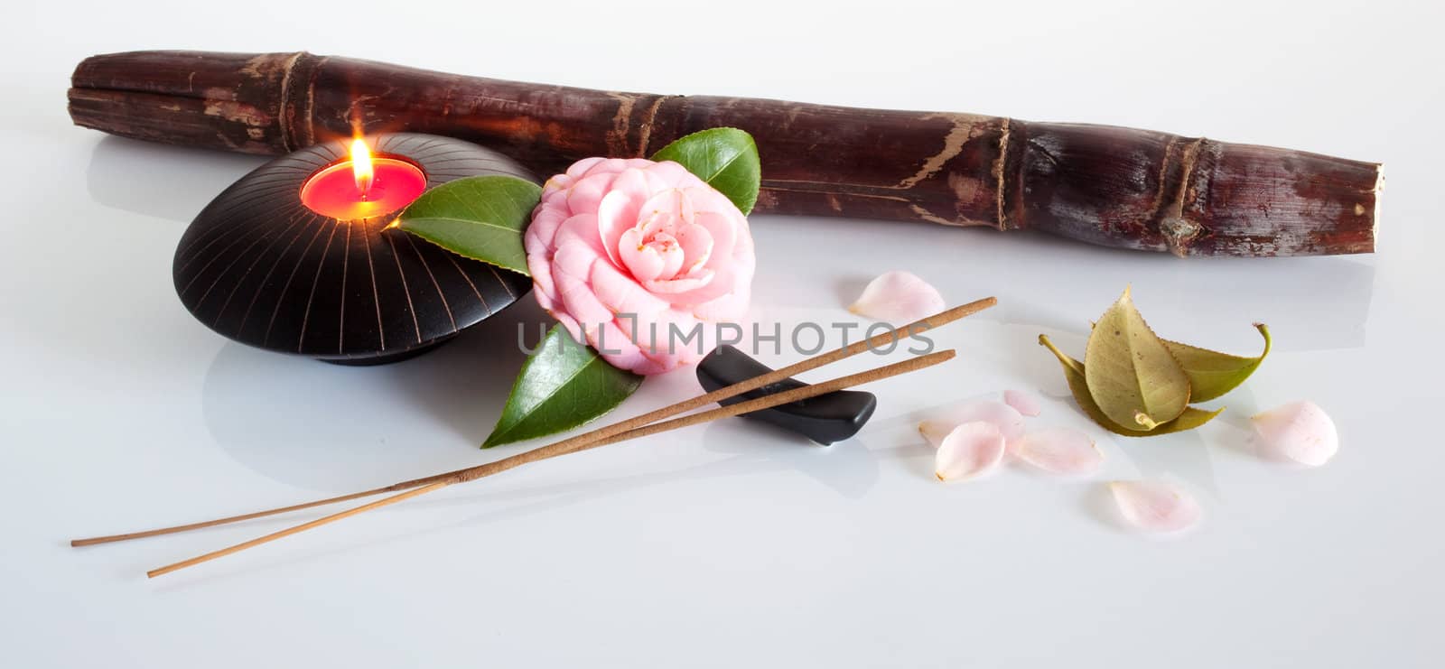 Incense and candle isolated on a white background