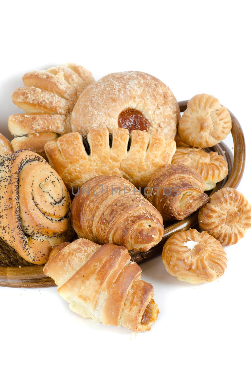Bakery foodstuffs set on a white background