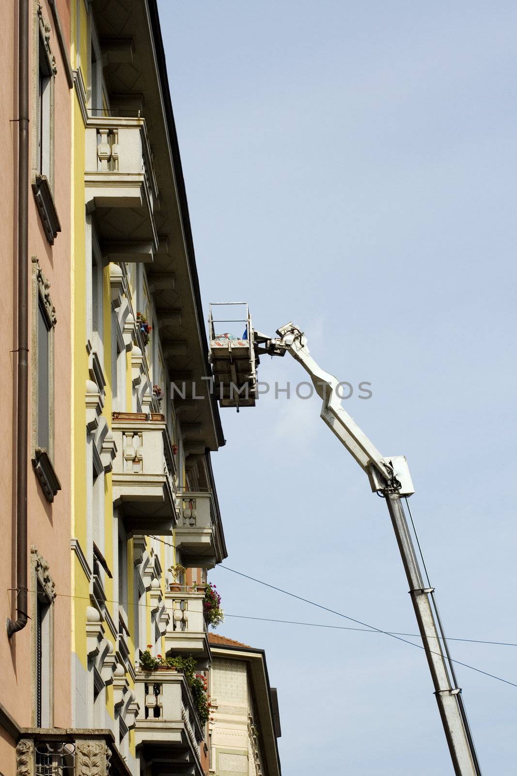 Crane working in a building