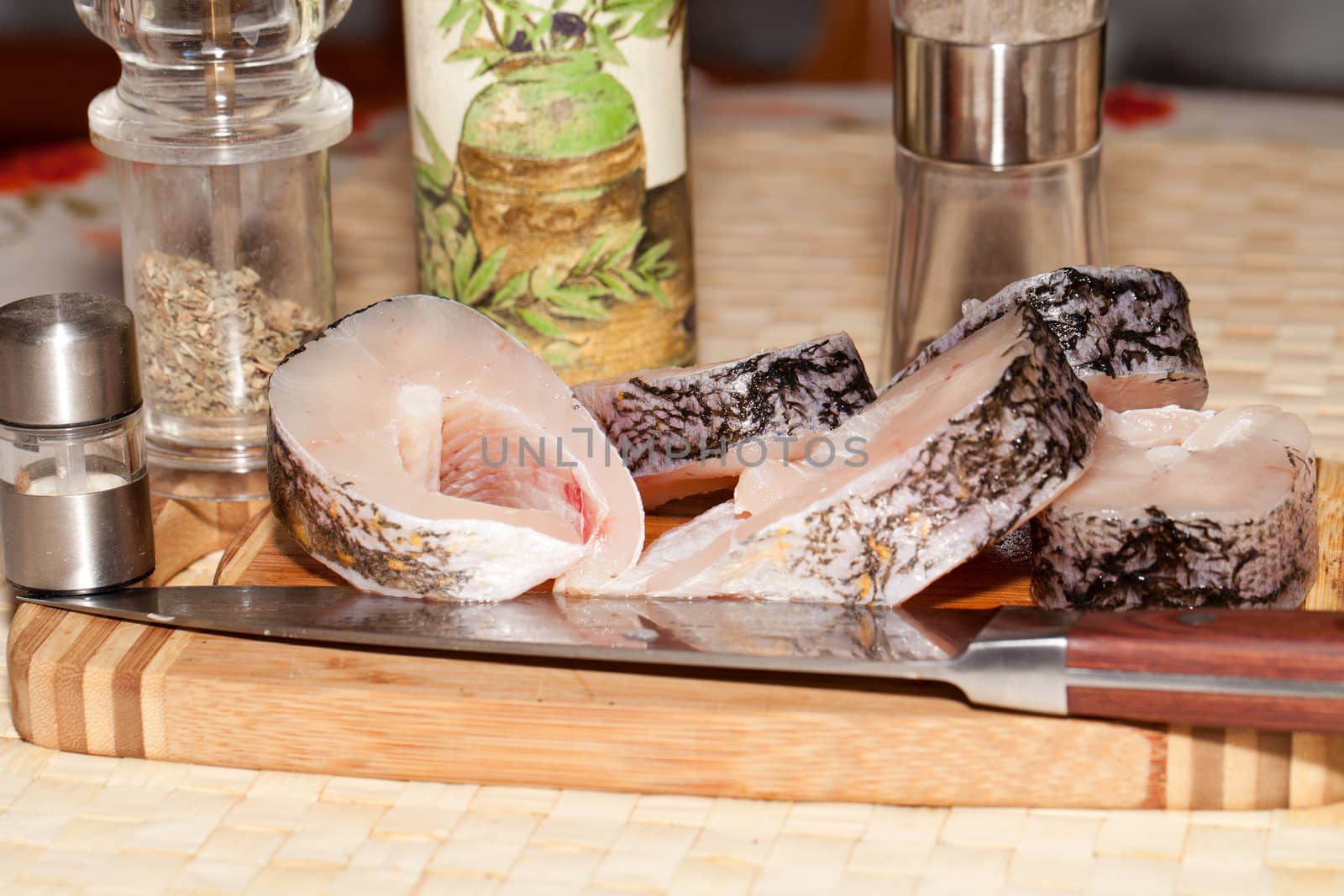 Piece of fresh raw fish. The healthy diet.