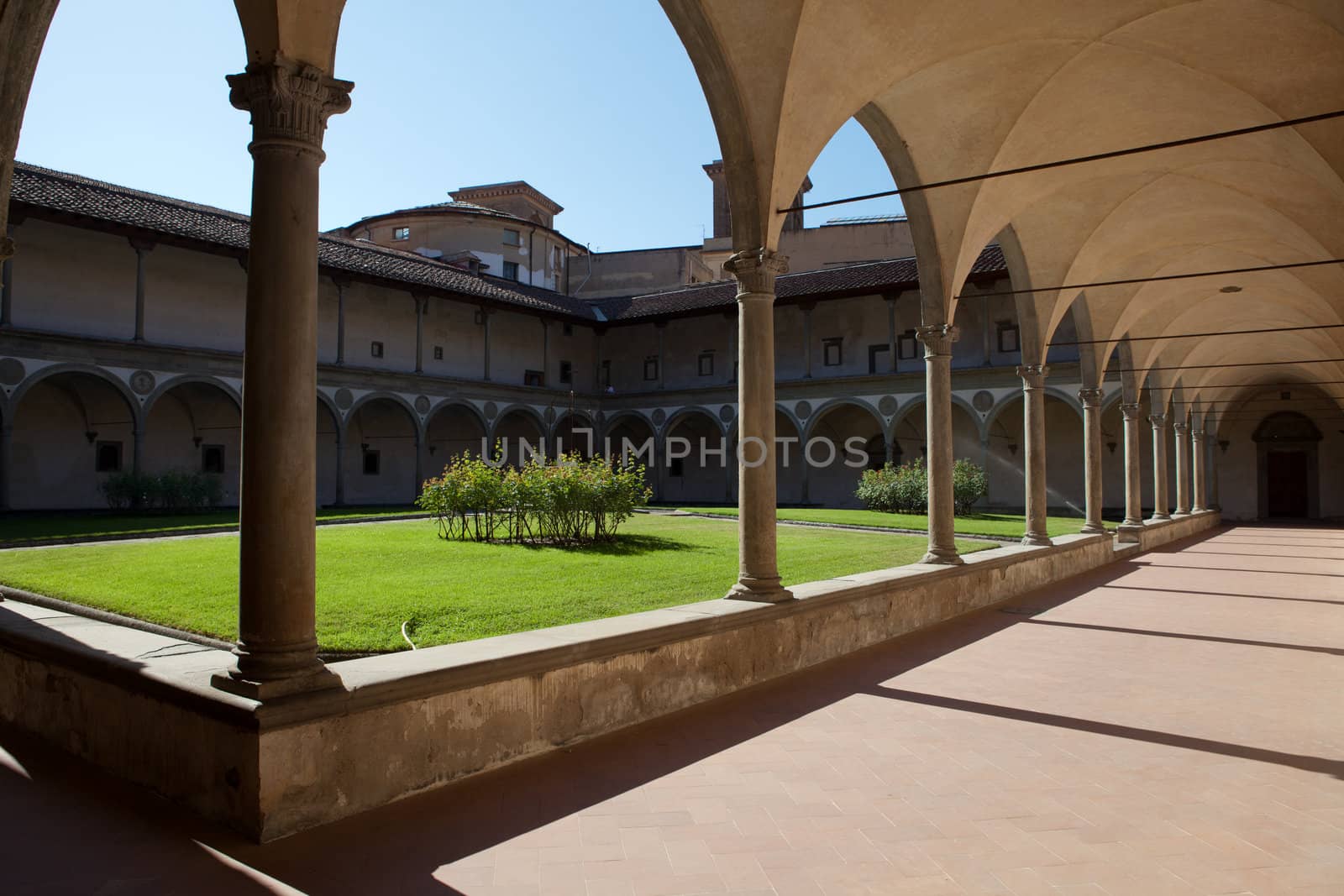 Internal courtyard of basilica Santa Croce in Florence, Italia. 