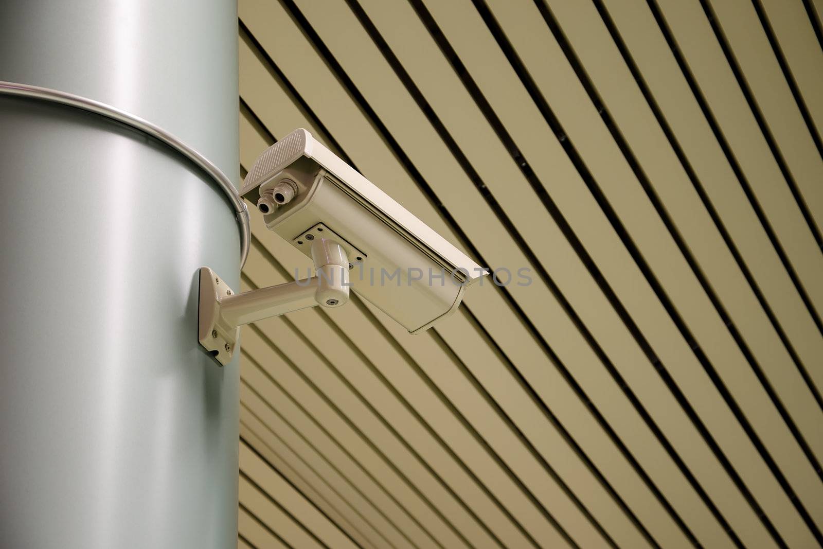 Video camera security system on a metal column