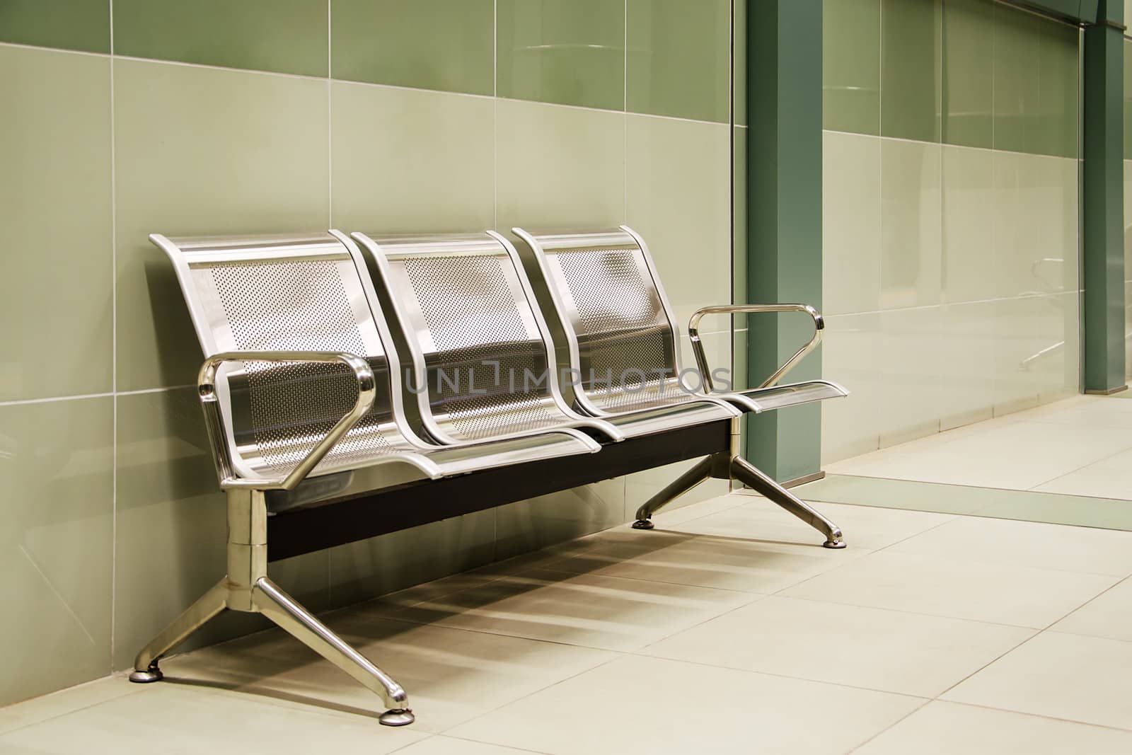 Metalic benches at the last subway station by velislava