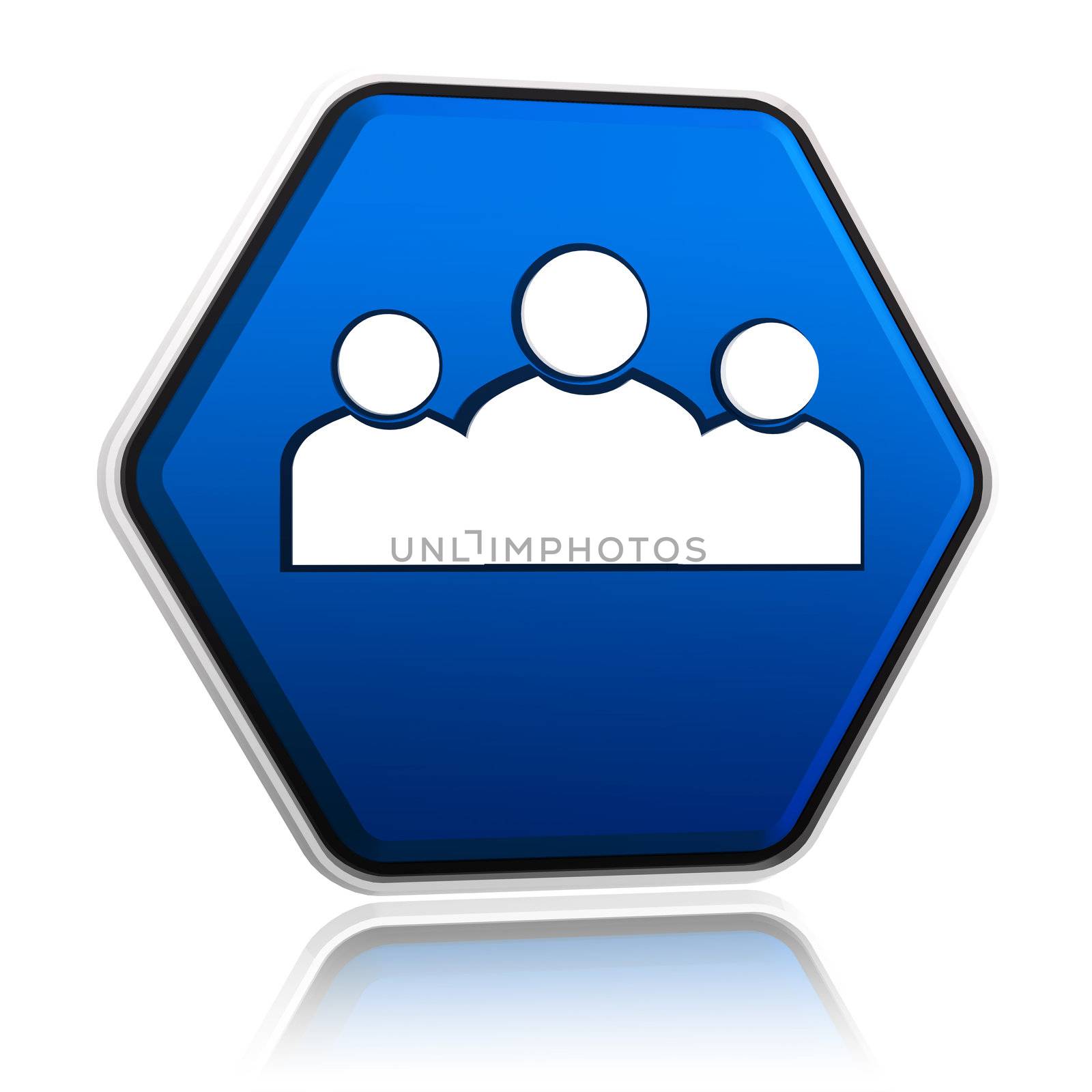 people sign on button, 3d blue hexagon banner like icon