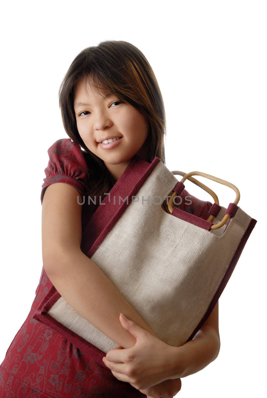 Young model with shopping bag in hands