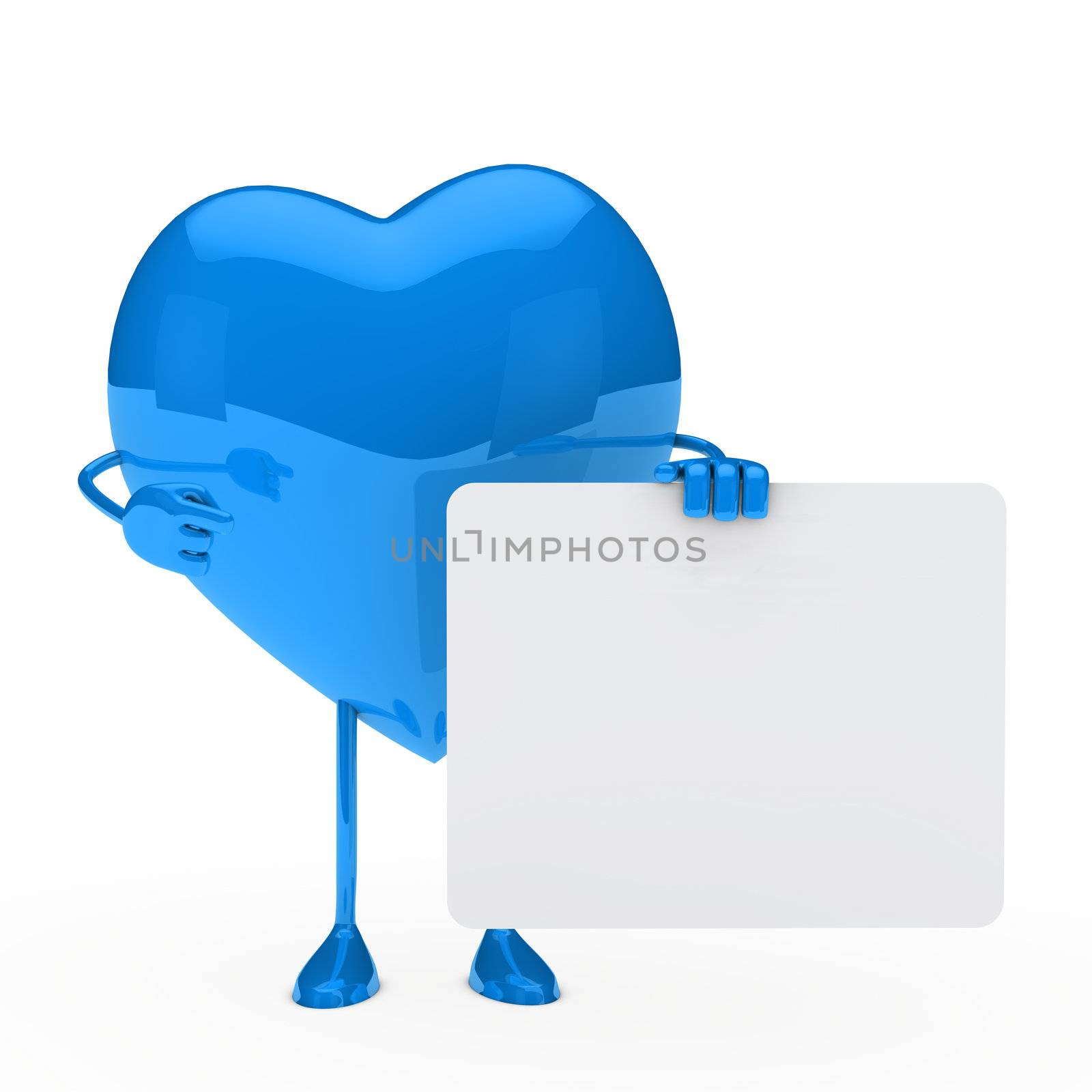 blue glossy heard hold a white billboard