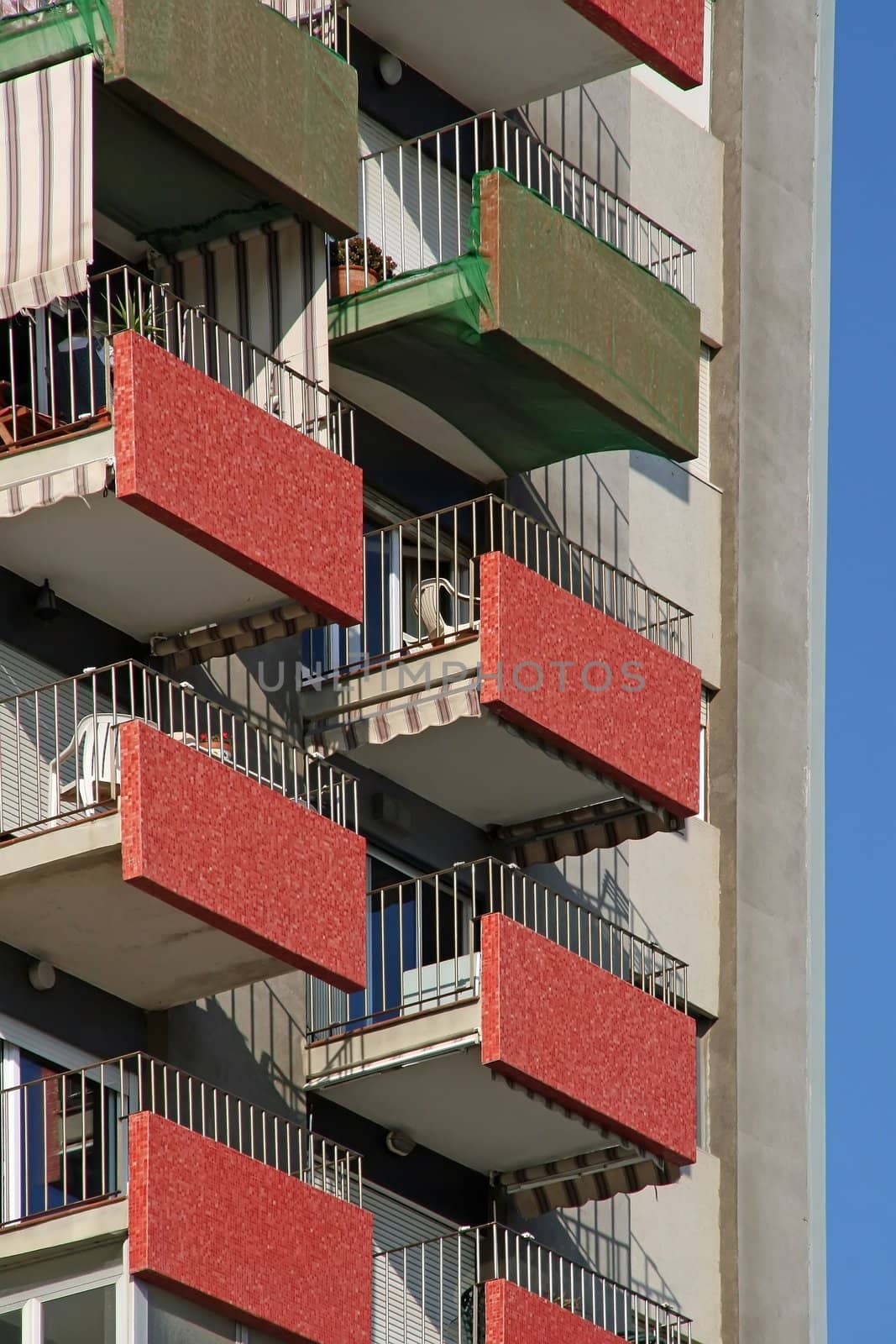 building and balconies, typical of the 1970 (Spain Europe)