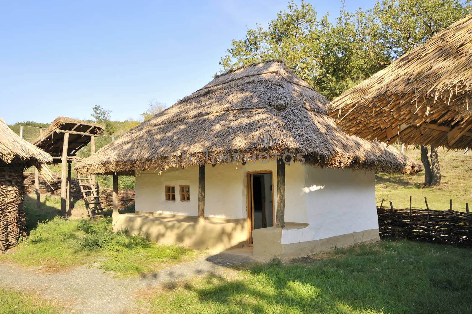 traditional  rural cottage with a straw roof