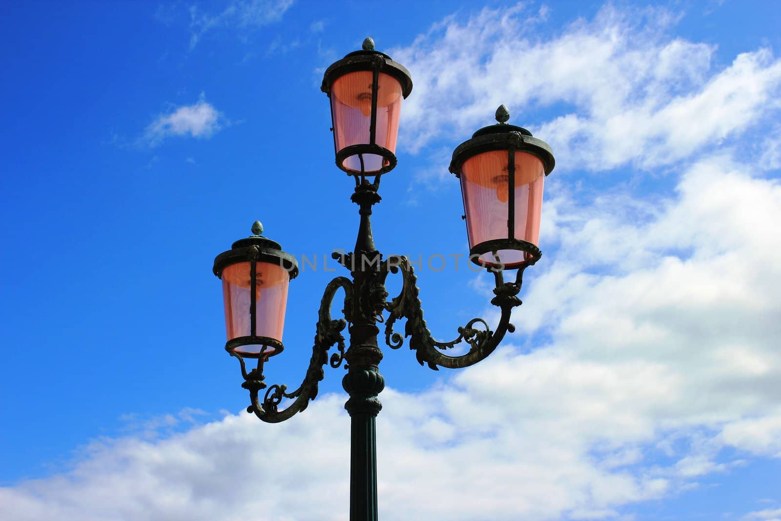 lantern in Venice in a day. Backgroud is beautifull blue sky with white clouds