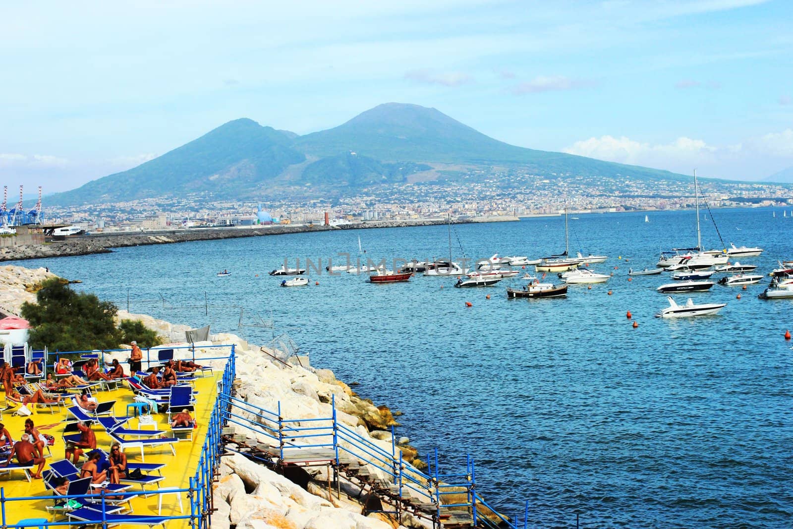 Landscape of Mount Vesuvius, the sea of Naples