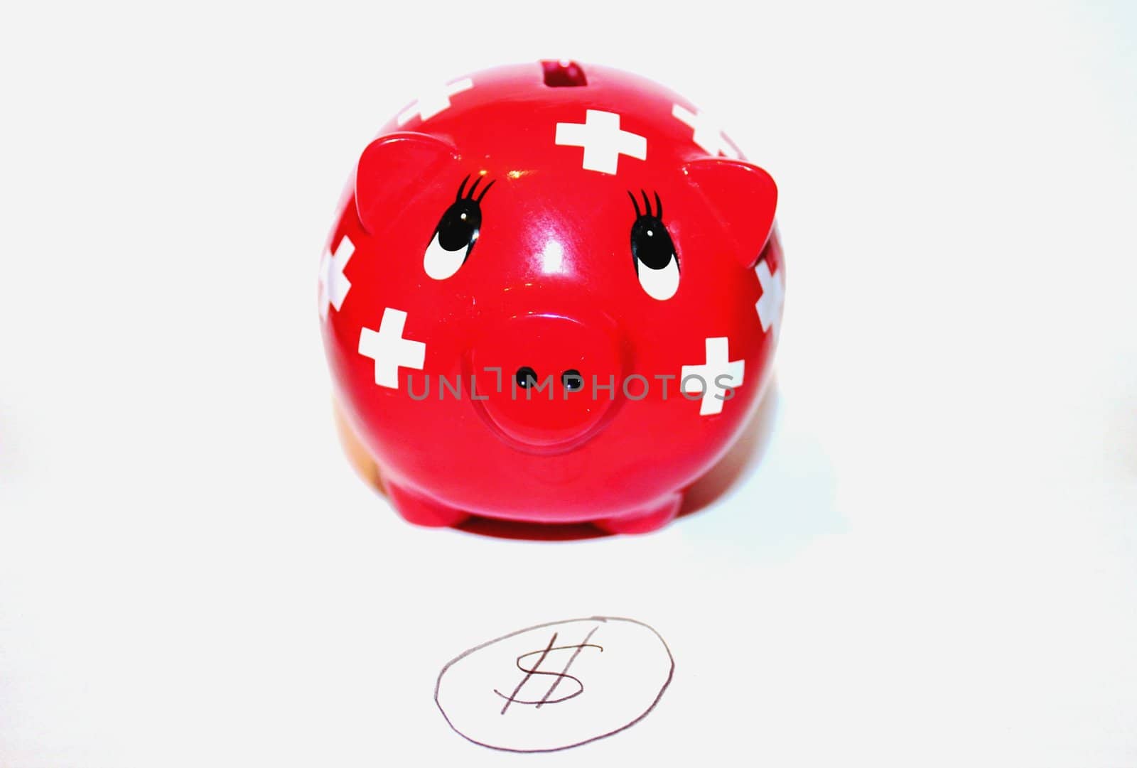  Red piggy bank isilated on white background