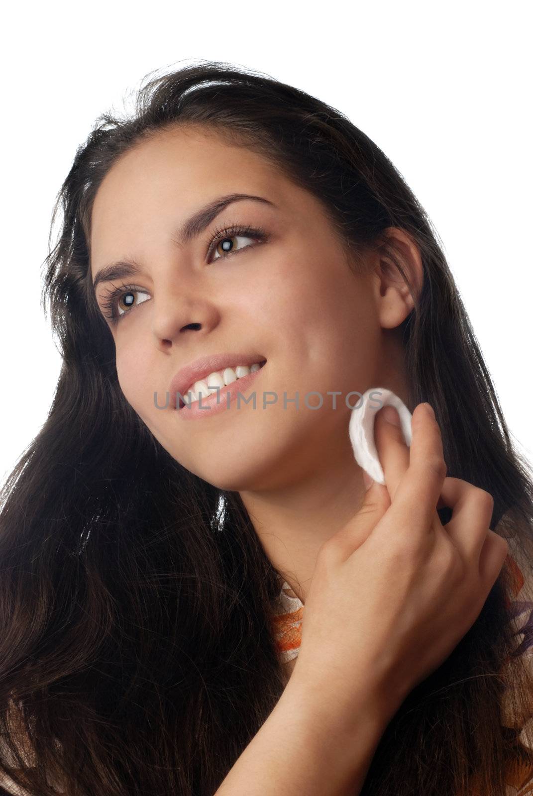 Photo of smiling model with skin treatment pad