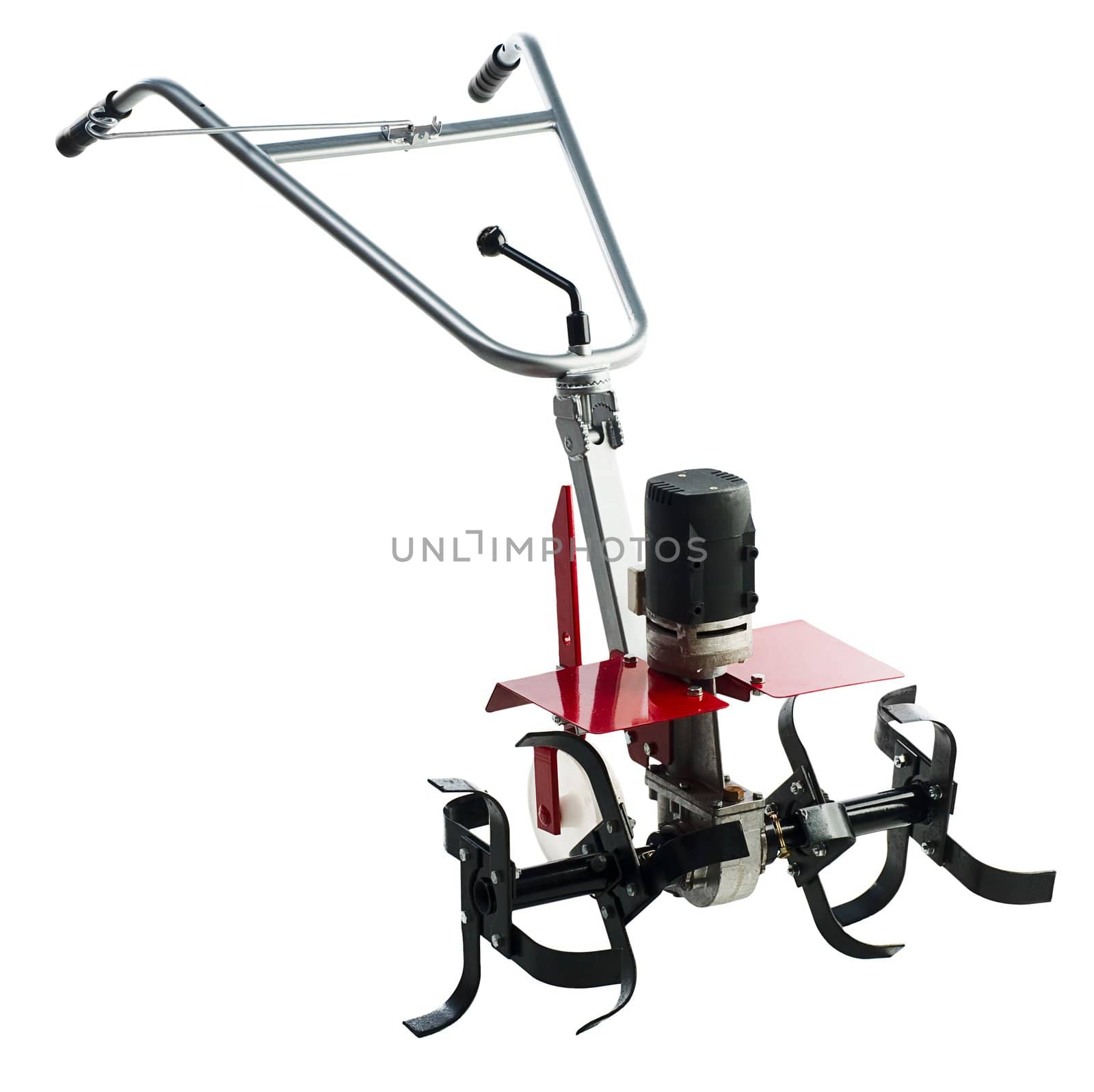 Red rototiller cultivator isolated on white background