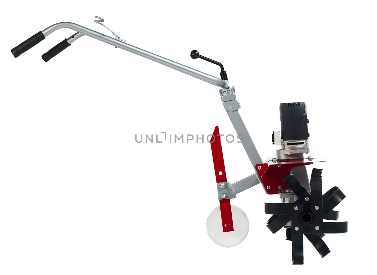 Red rototiller cultivator isolated on white background