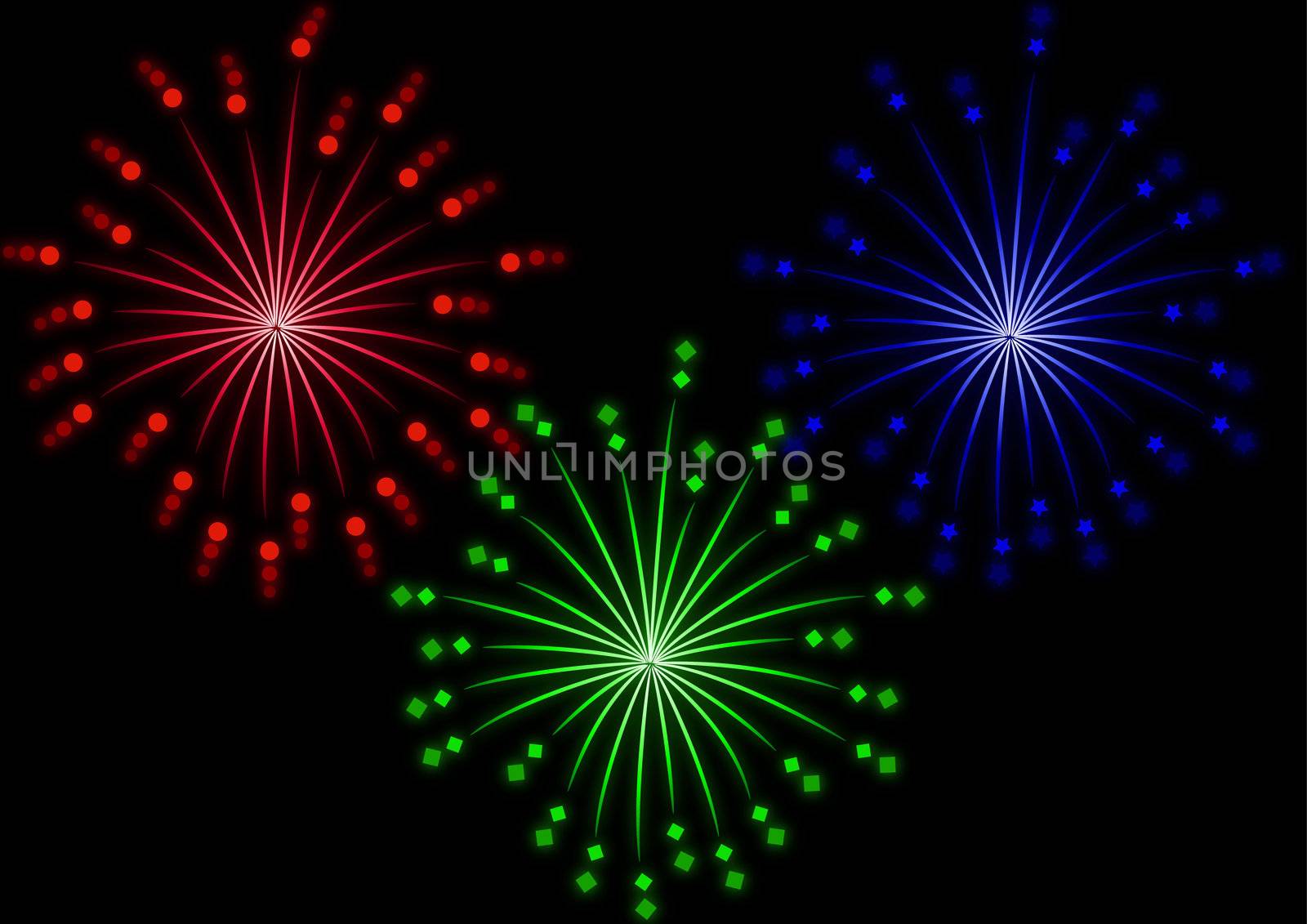 set of colored fireworks effect vector illustration