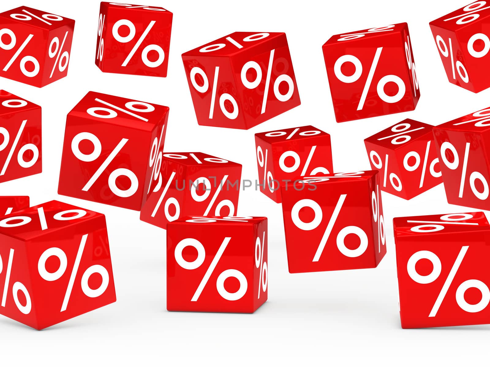many red sale percent cubes fall down