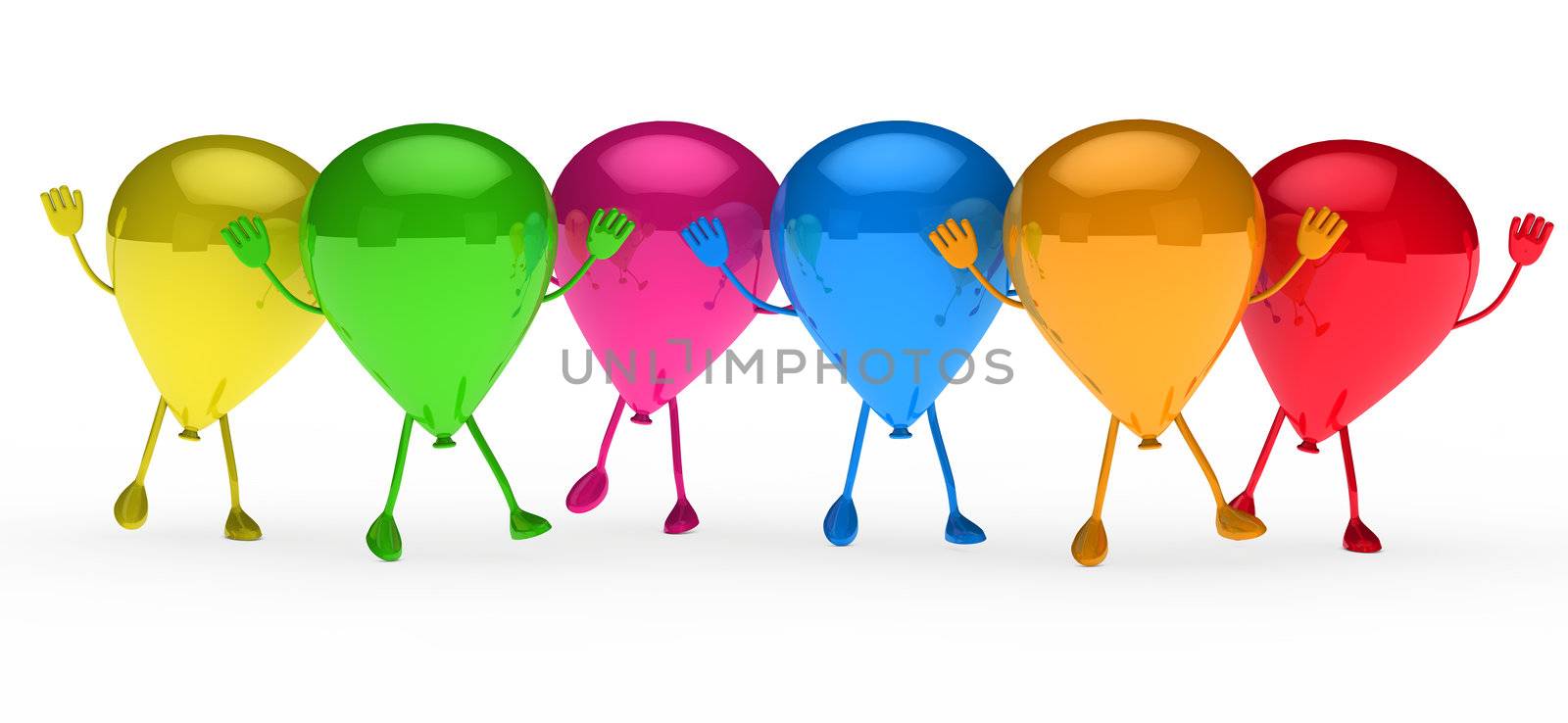 Colorful Party balloons stand and wave hands
